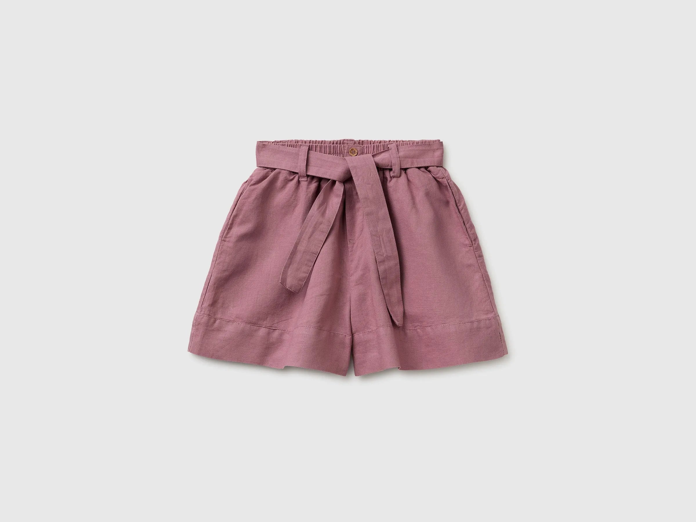 Benetton Mauve Girls Linen Blend Shorts with Sash SKU: 43WBC904H_04Z Image 01