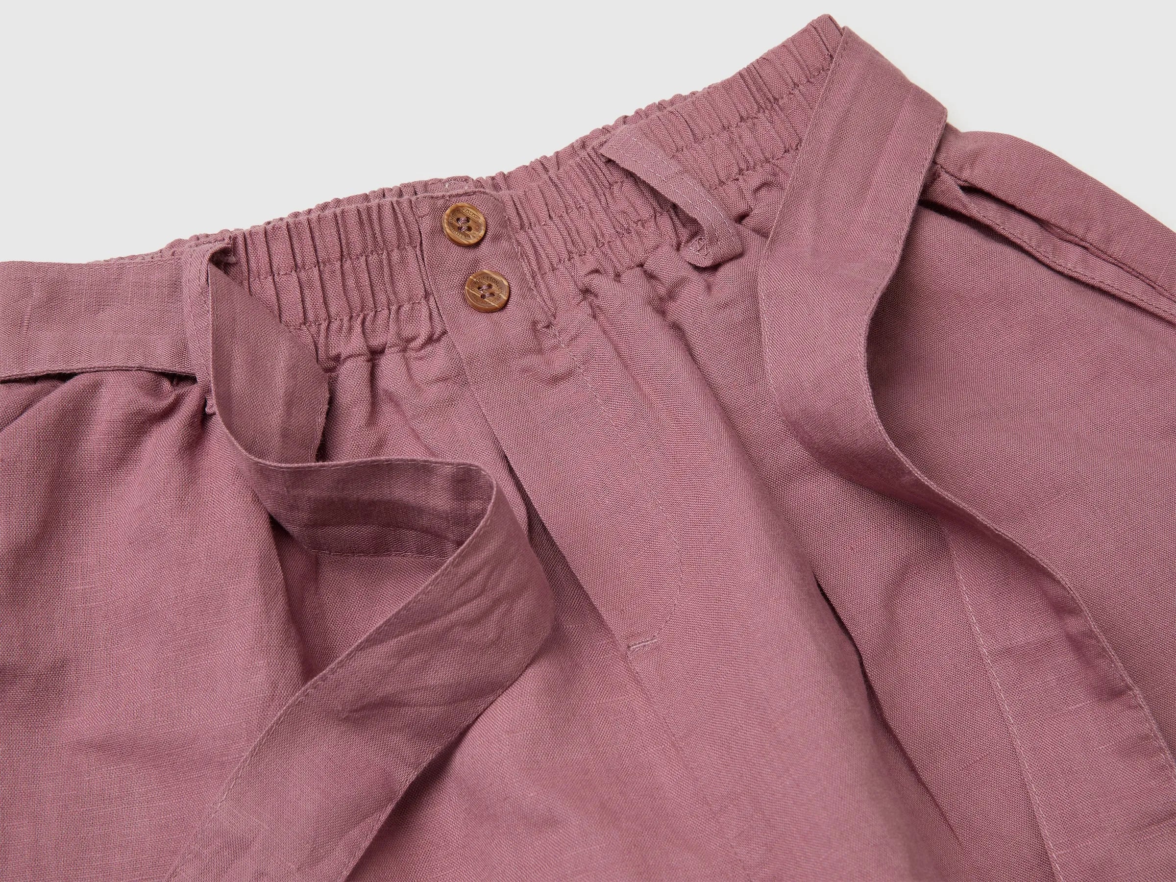 Benetton Mauve Girls Linen Blend Shorts with Sash SKU: 43WBC904H_04Z Image 03