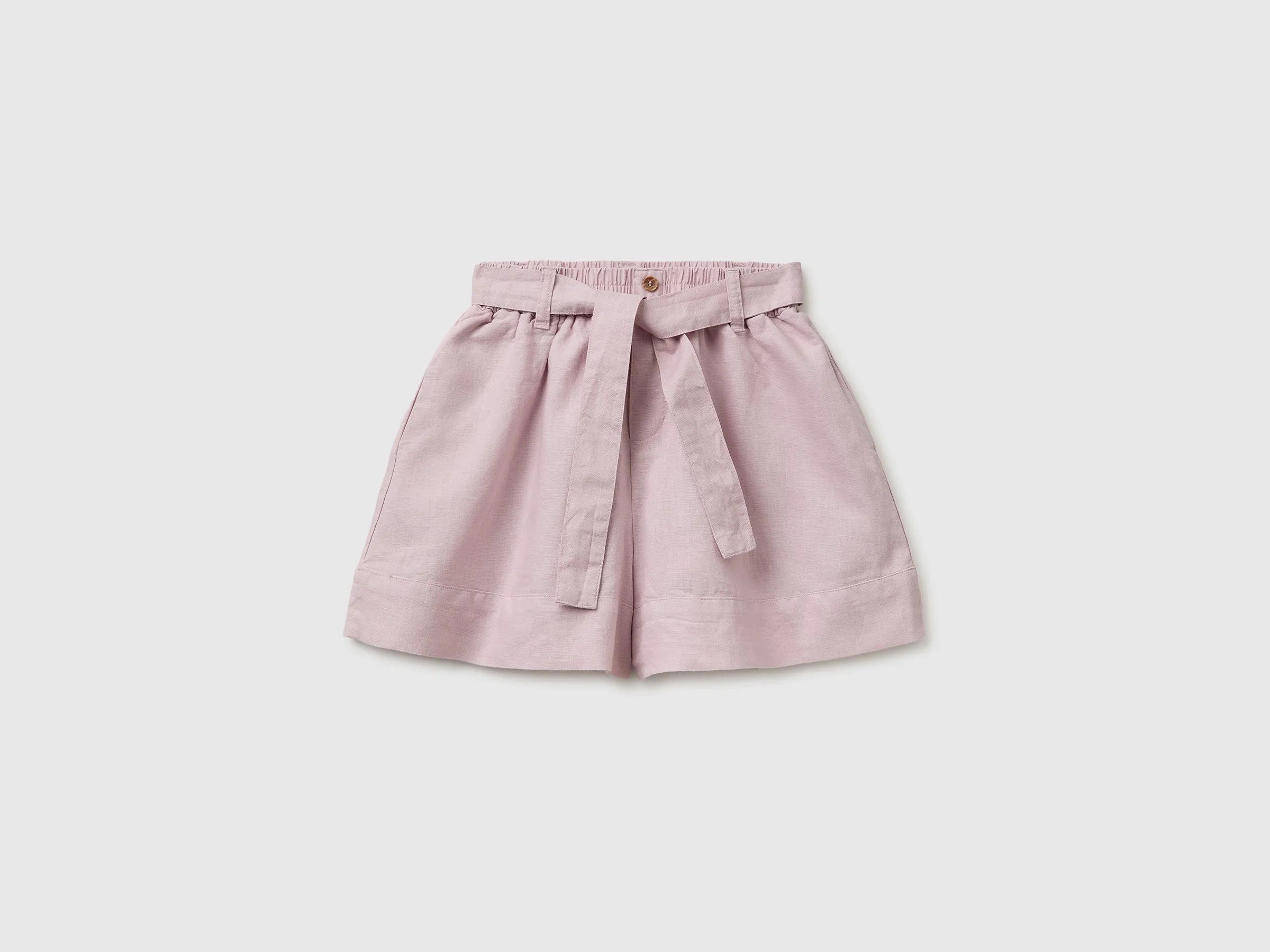 Benetton Pink Girls Linen Blend Shorts with Sash SKU: 43WBC904H_0C3 Image 01