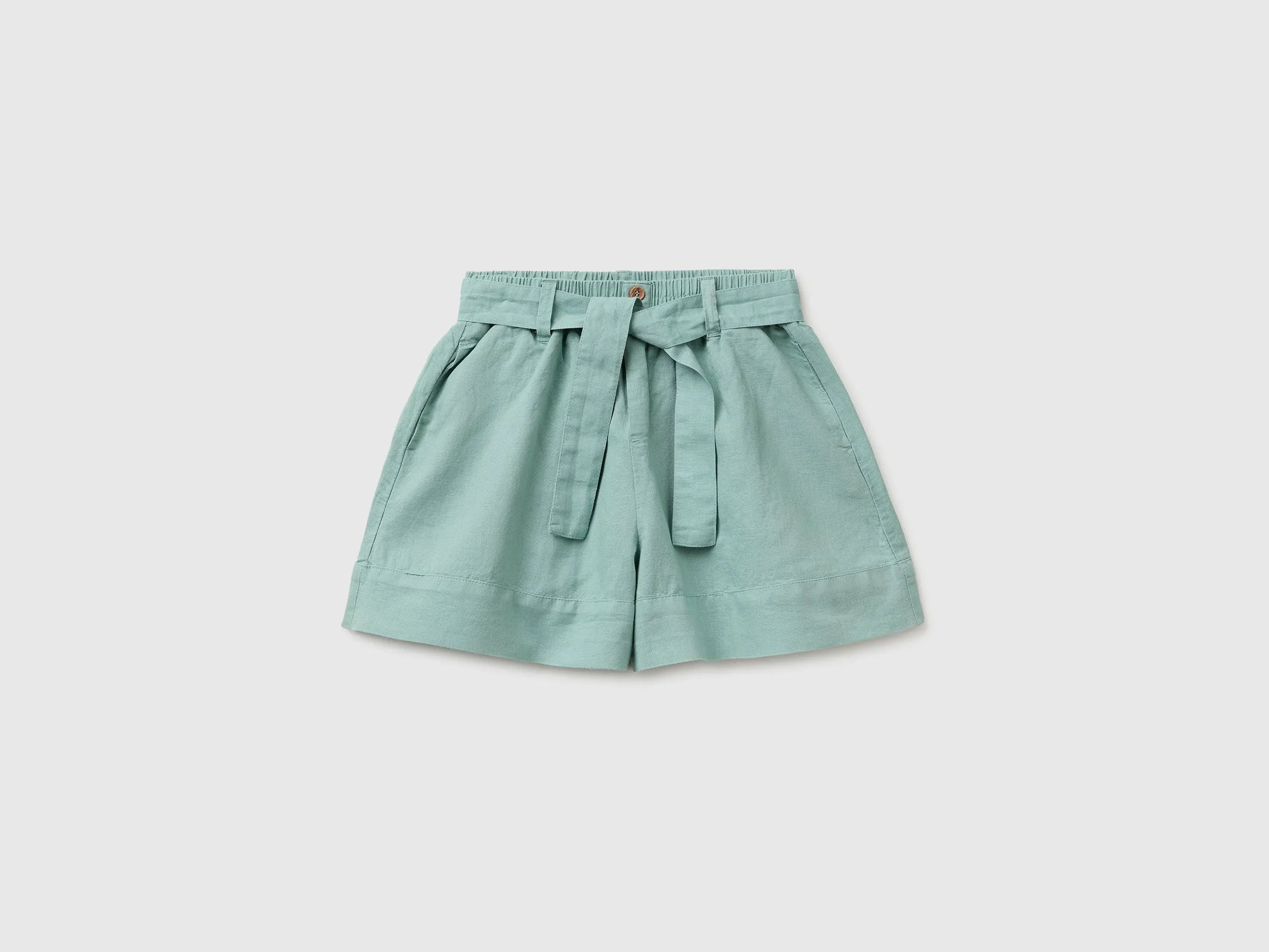 Benetton Aqua Girls Linen Blend Shorts with Sash SKU: 43WBC904H_30V Image 01