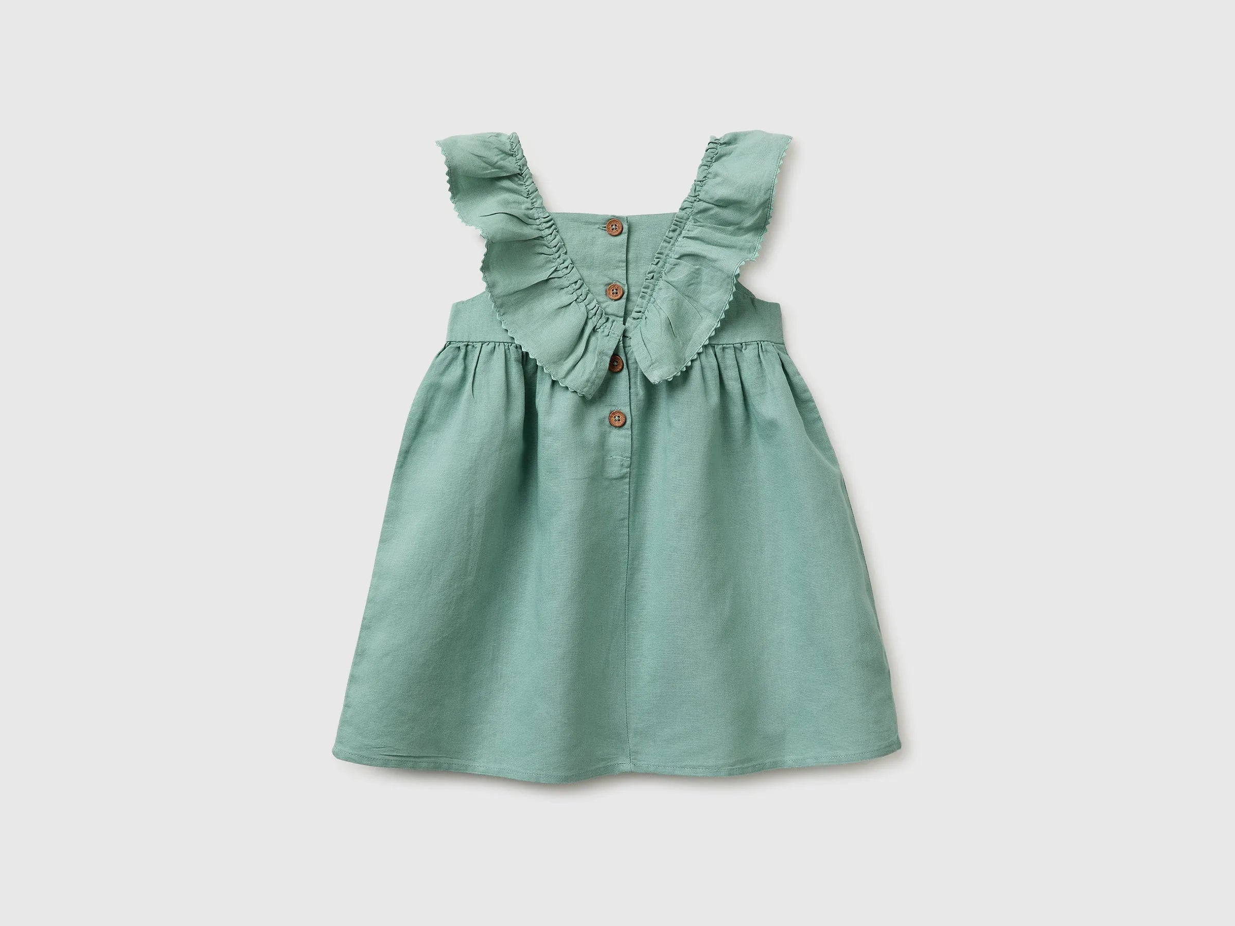 Benetton Aqua Girls Linen Blend Dress with Ruffles SKU: 43WBGV02S_30V Image 02