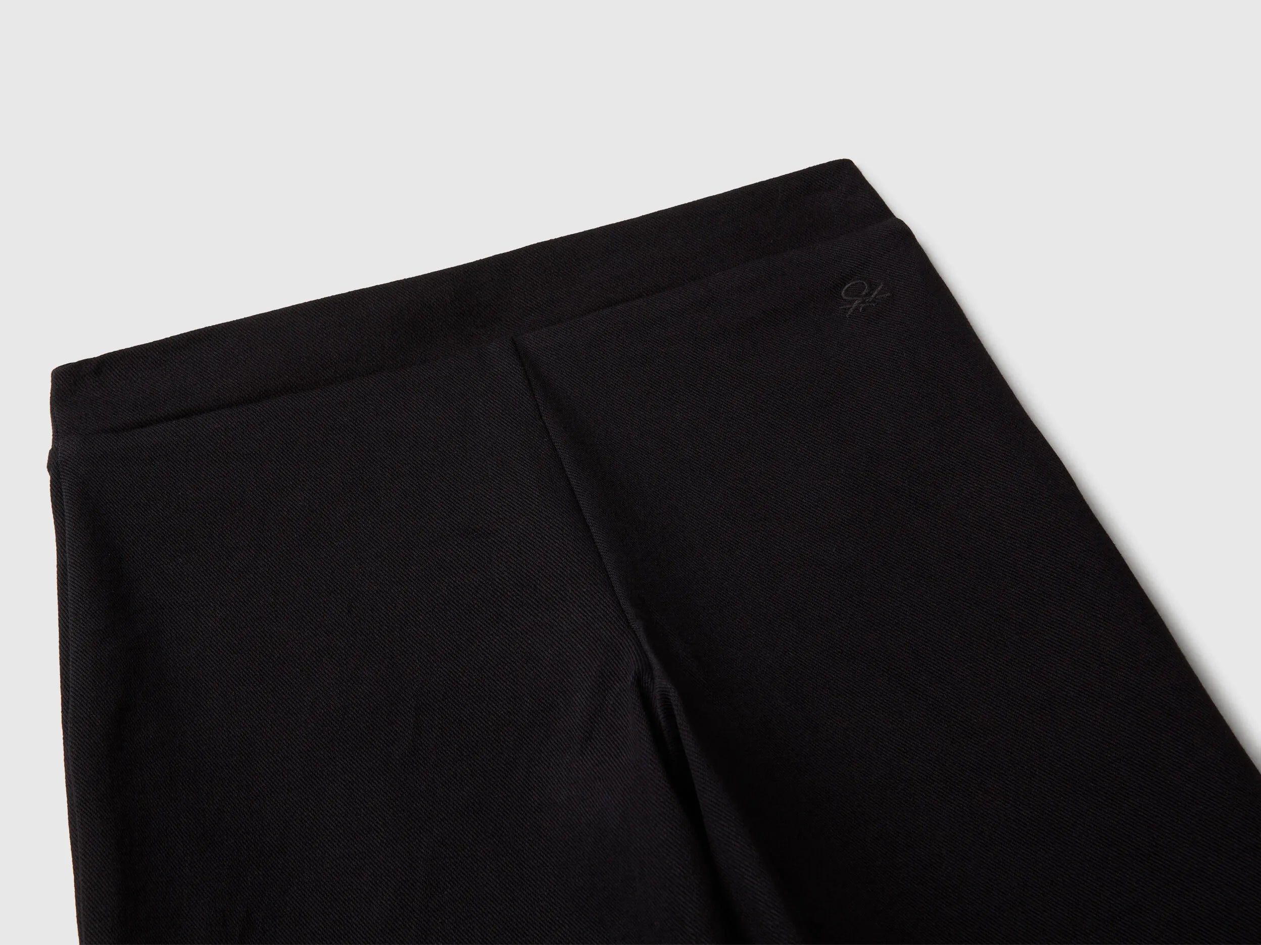 Benetton Black Girls Wide Trousers in Stretch Cotton SKU: 46D6CE04C_100 Image 03