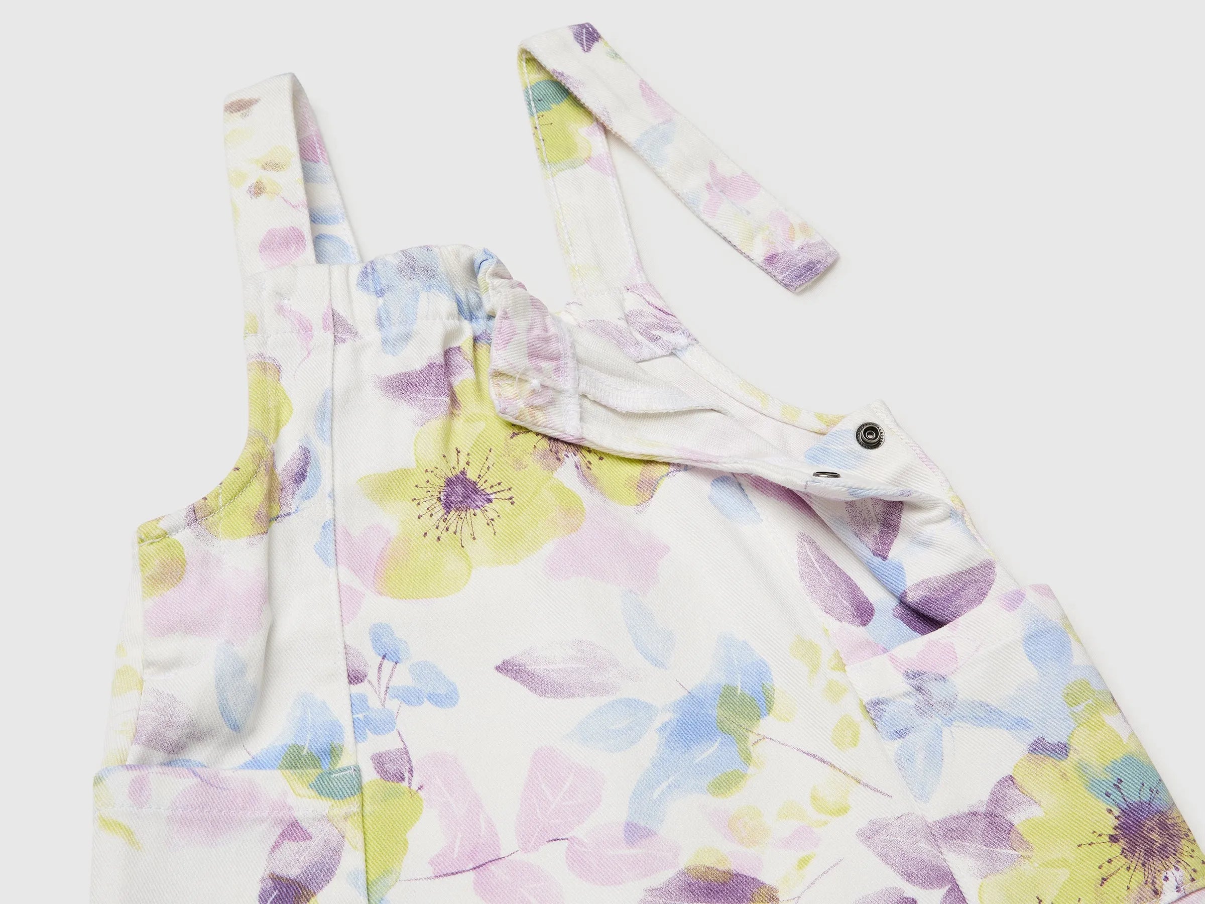 Benetton White Girls Floral Dungaree Dress SKU: 47PPGT00Q_67P Image 03