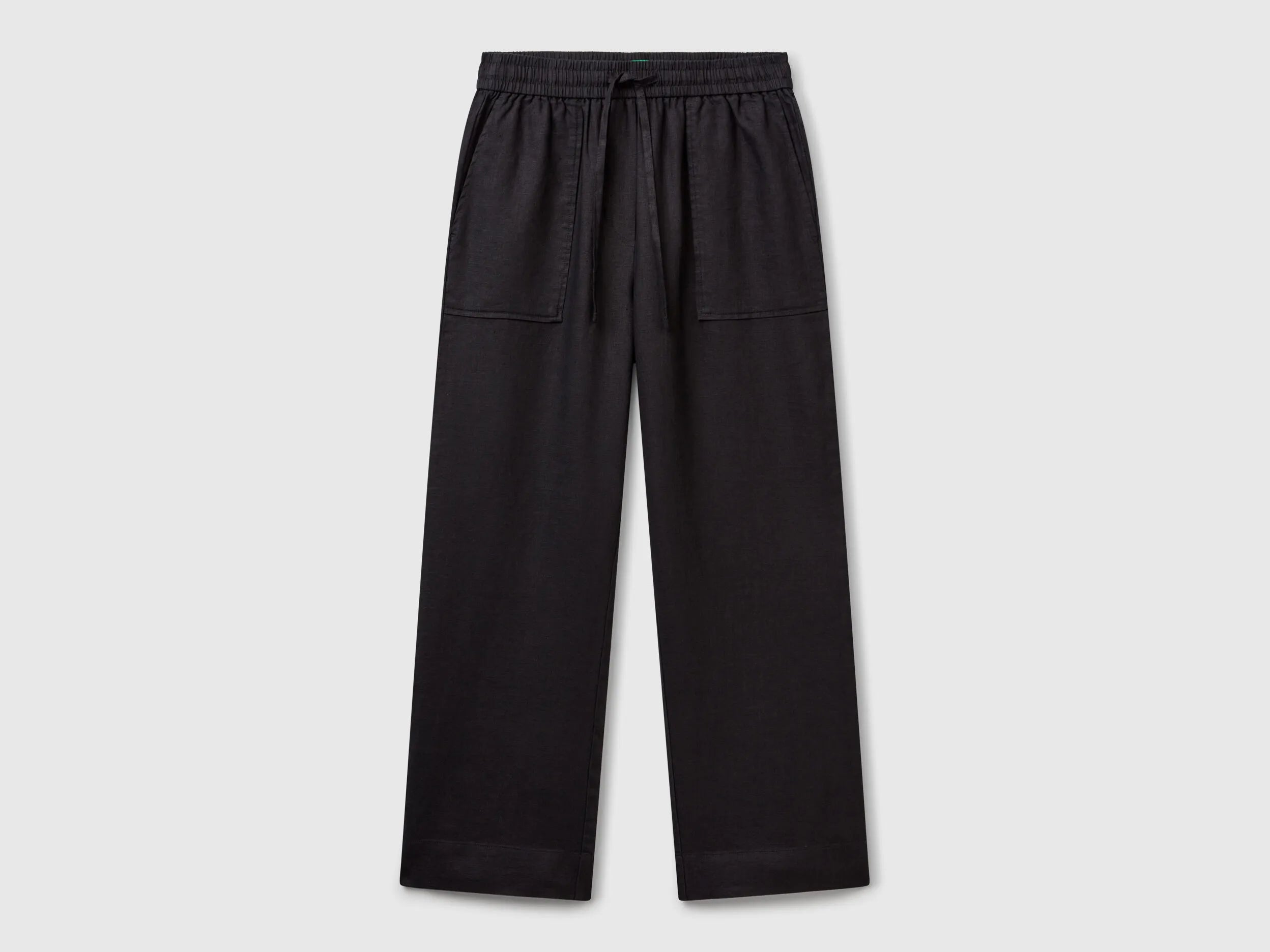 Benetton Black Women Trousers in Pure Linen with Elastic SKU: 4AGHDF08J_100 Image 01