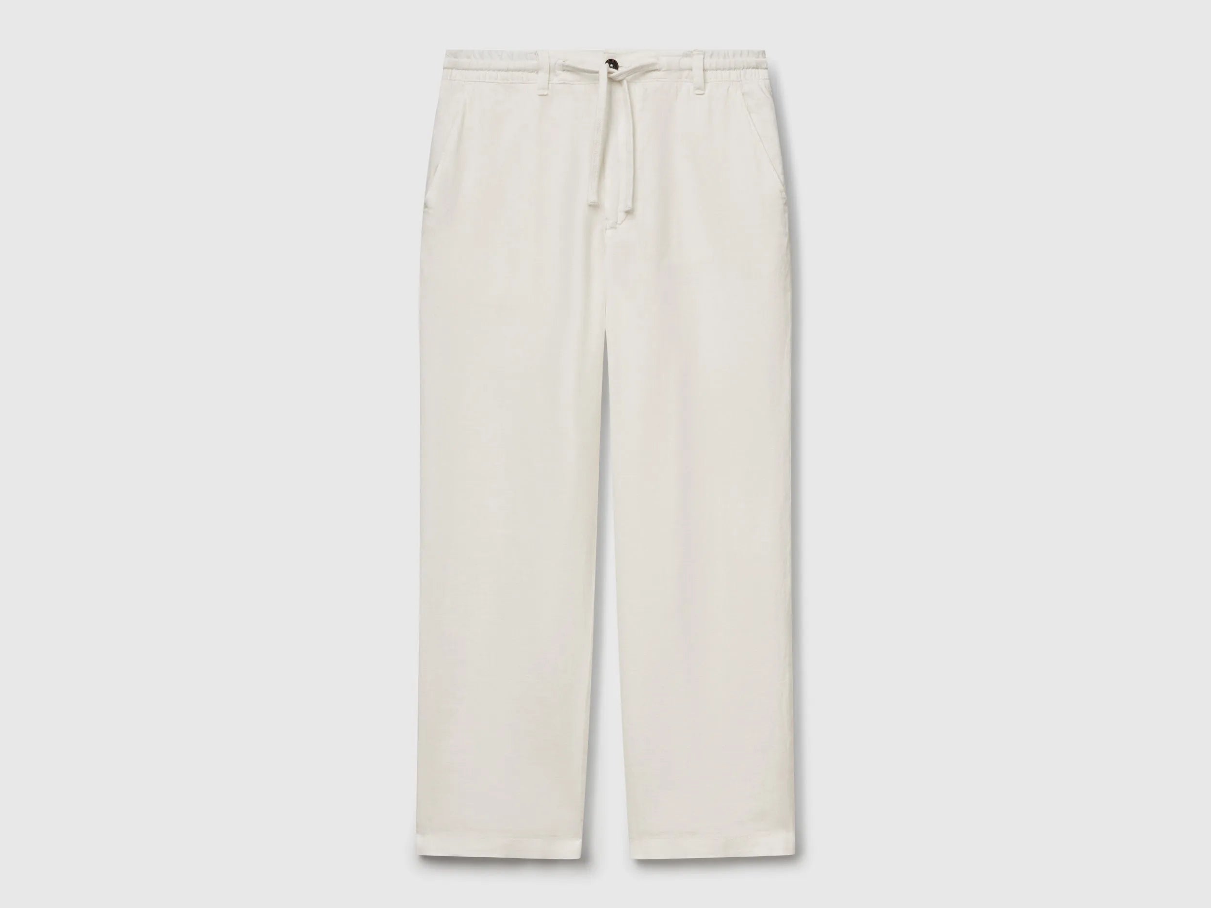 Benetton Creamy white Men Trousers in Pure Linen with Drawstring SKU: 4AGHUF00M_074 Image 05