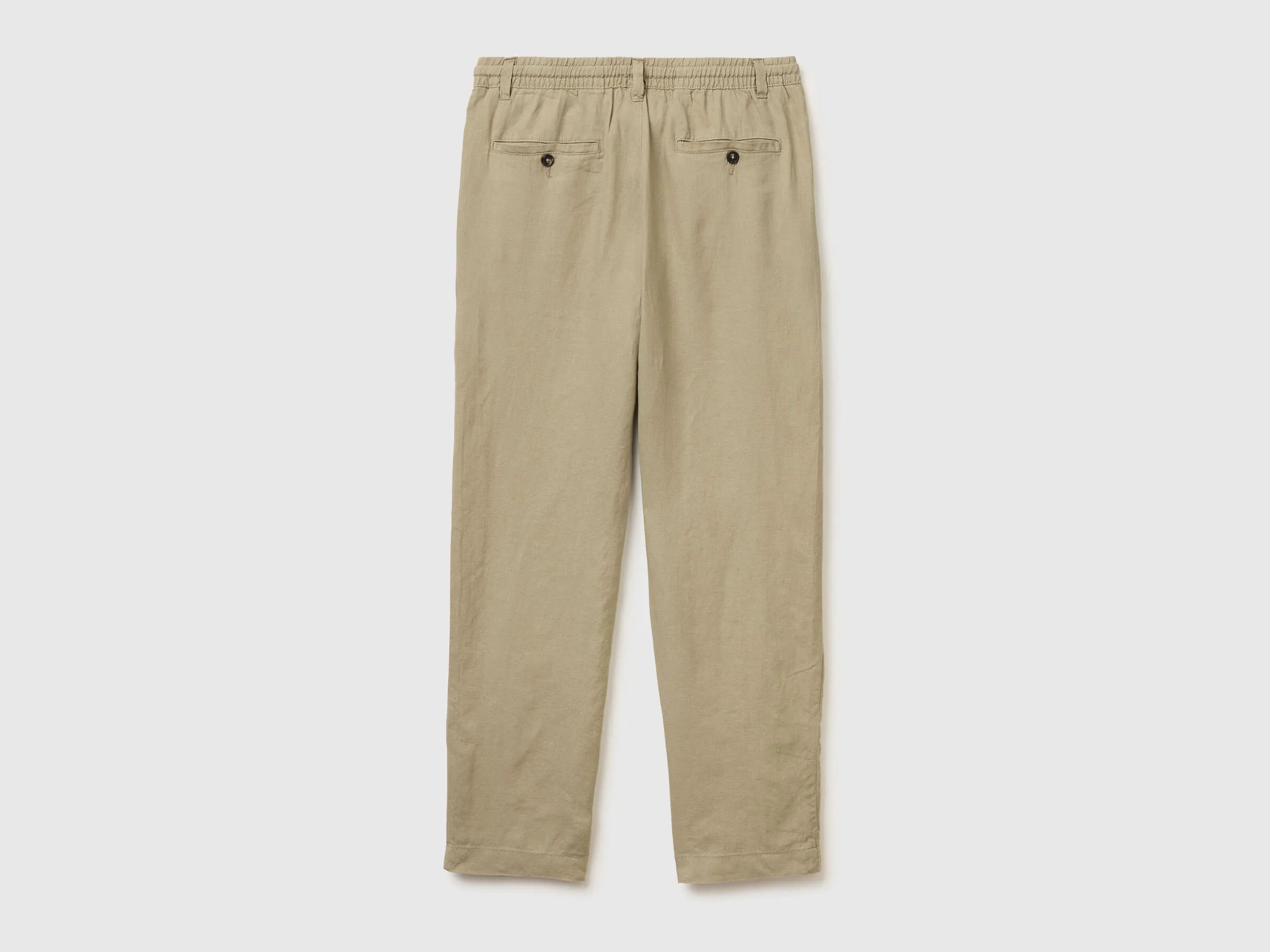 Benetton Light Green Men Pure Linen Drawstring Trousers SKU: 4AGHUF00M_0W9 Image 02