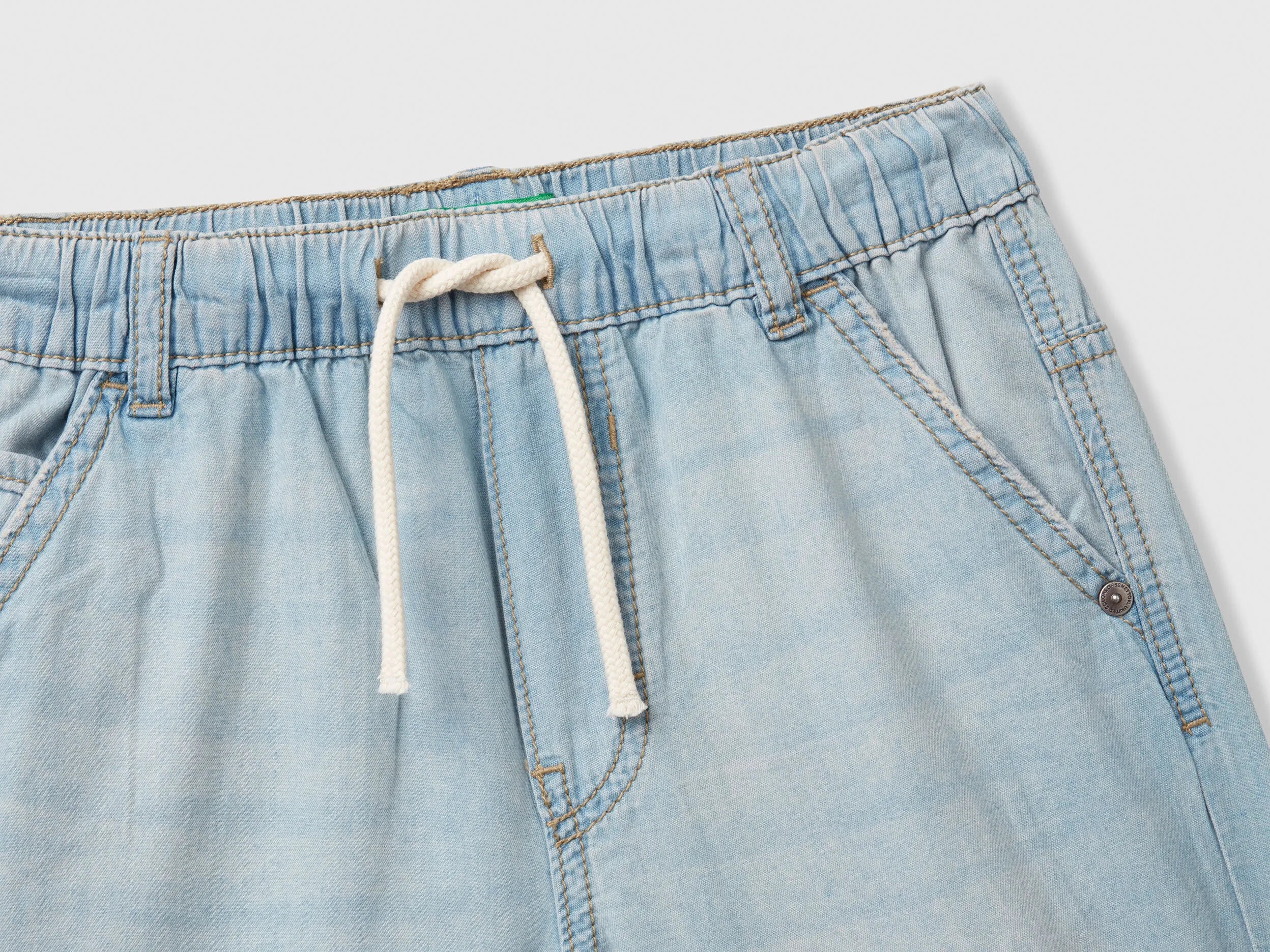 Benetton Sky Blue Boys Bermuda Shorts in Chambray SKU: 4DHJC9047_902 Image 03