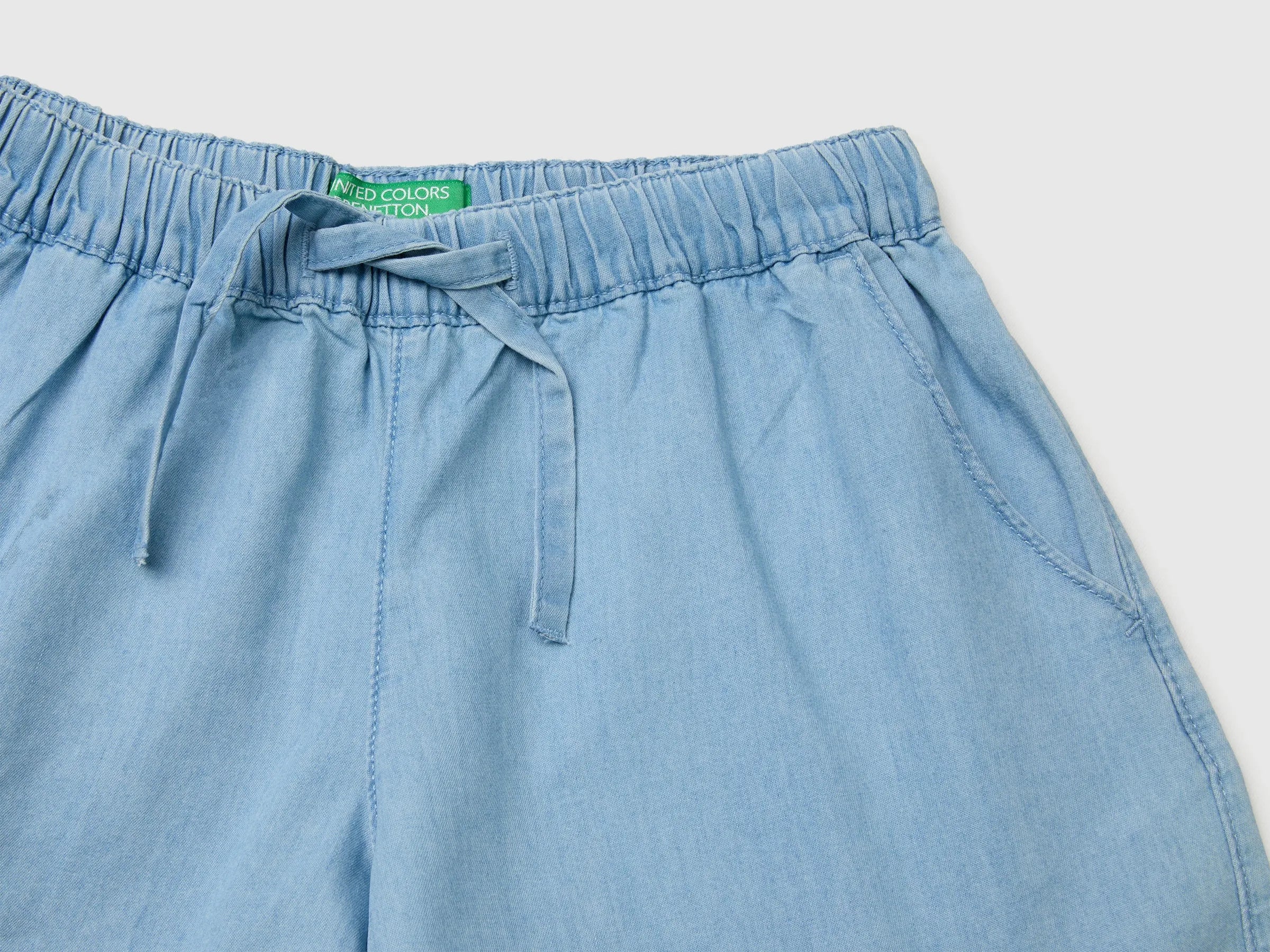 Benetton Blue Girls Chambray Shorts SKU: 4DHJC904X_903 Image 03