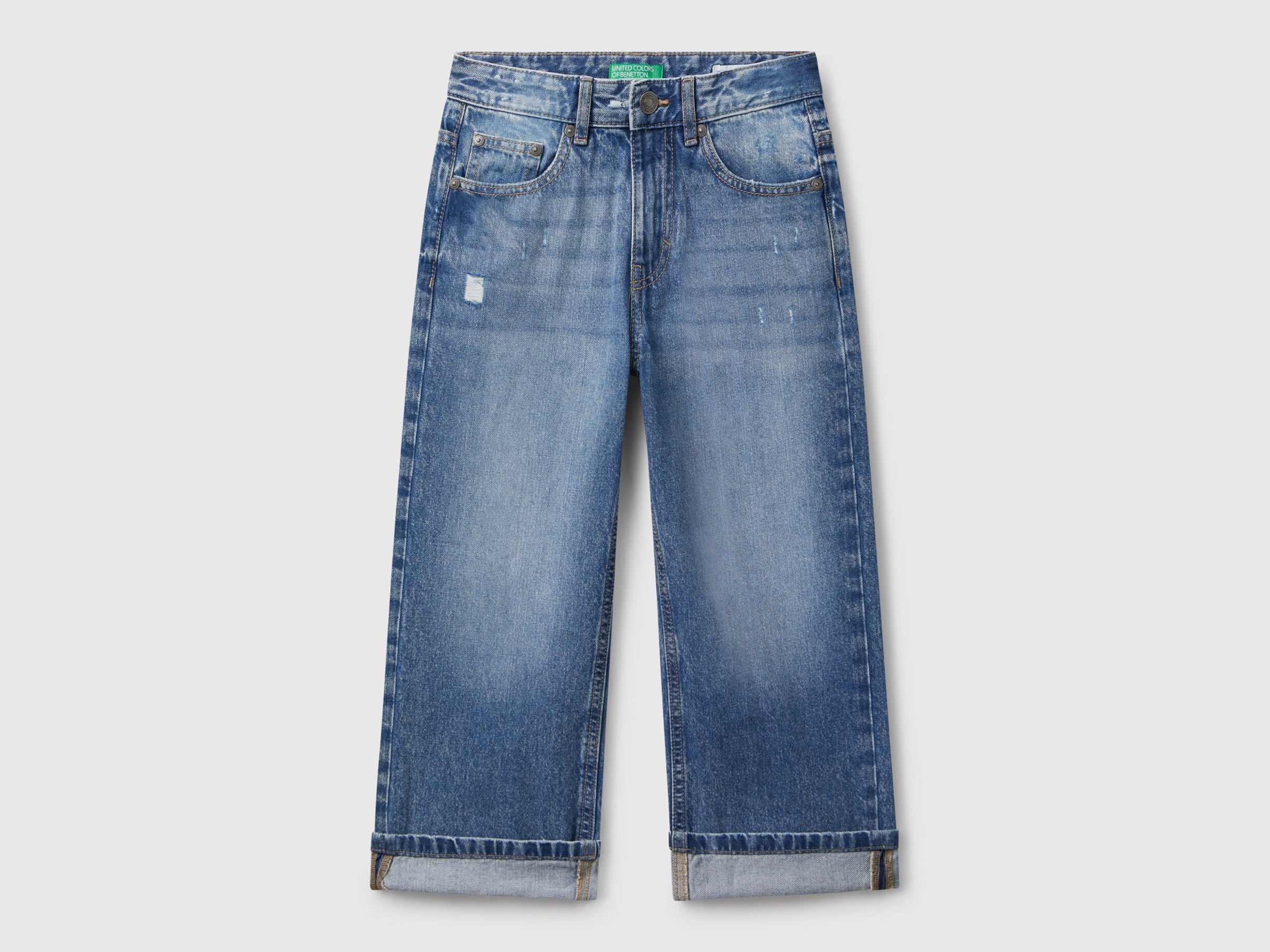 Benetton_Blue_Straight Jeans with Cuffs_4DW2CE04J_901_01