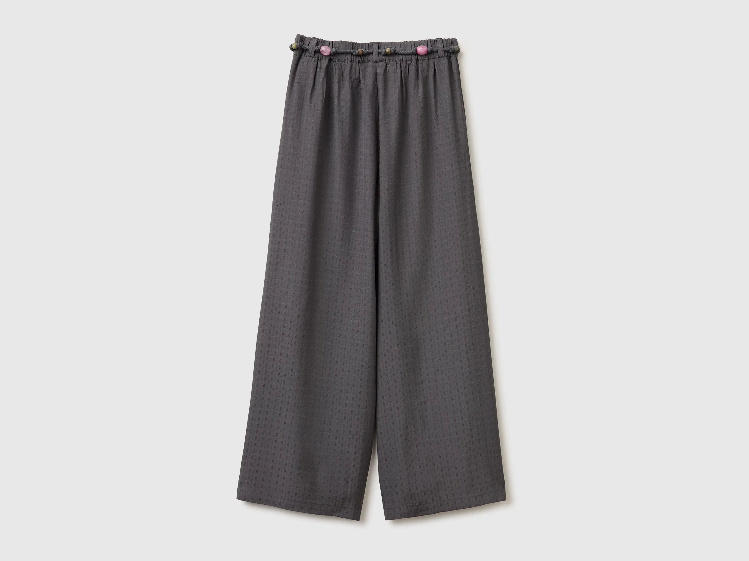 Benetton Dark Gray Girls Wide Trousers with Belt SKU: 4ILTCF05V_23C Image 02