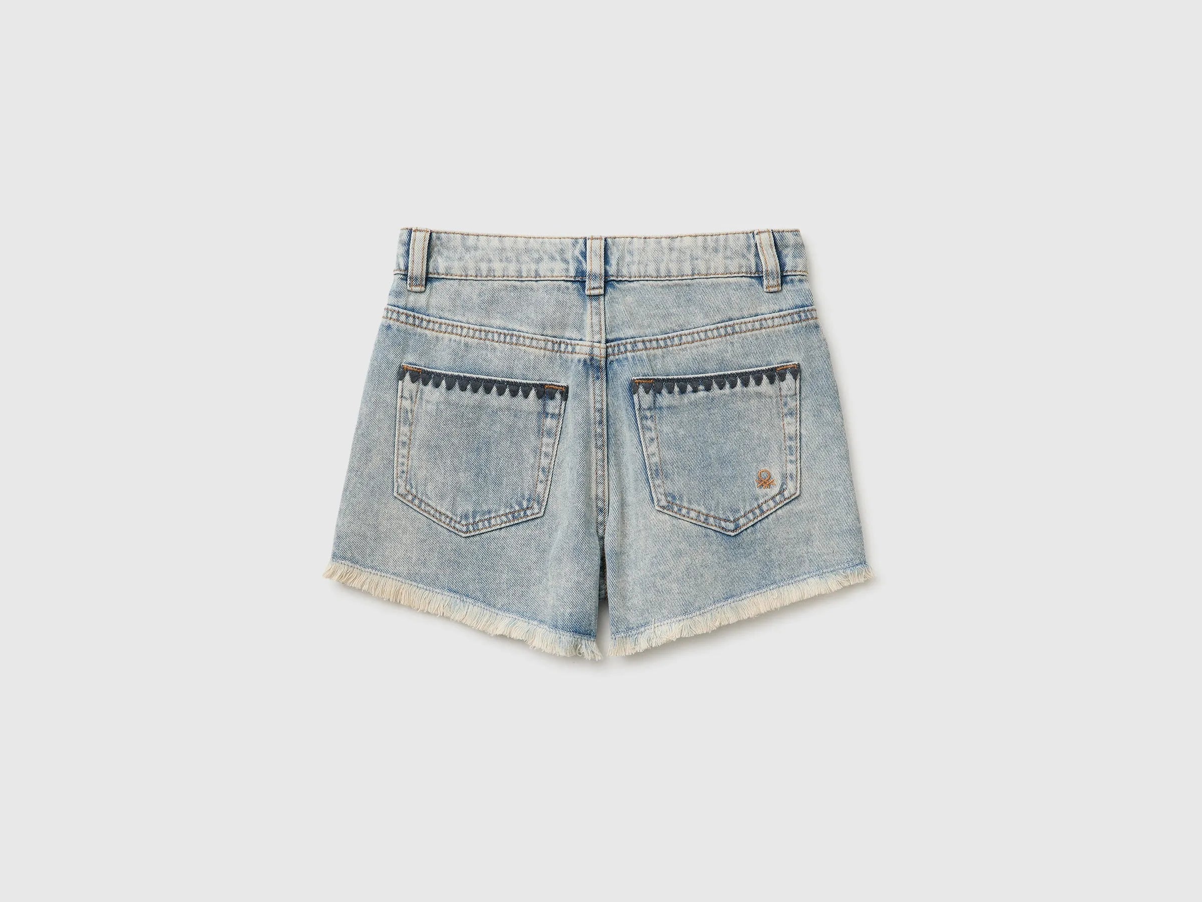 Benetton Light blue Girls Denim Shorts with Embroidery SKU: 4KEHC904O_901 Image 02
