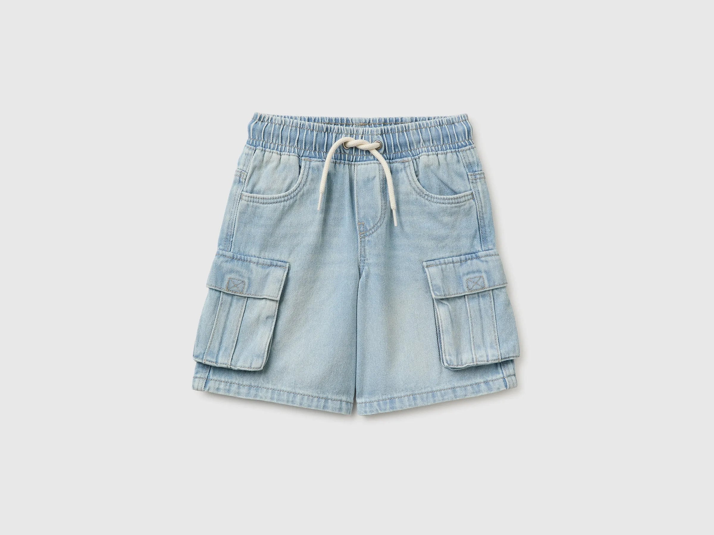 Benetton Blue Boys Denim Bermuda Shorts with Pockets SKU: 4KEHG903F_902 Image 01