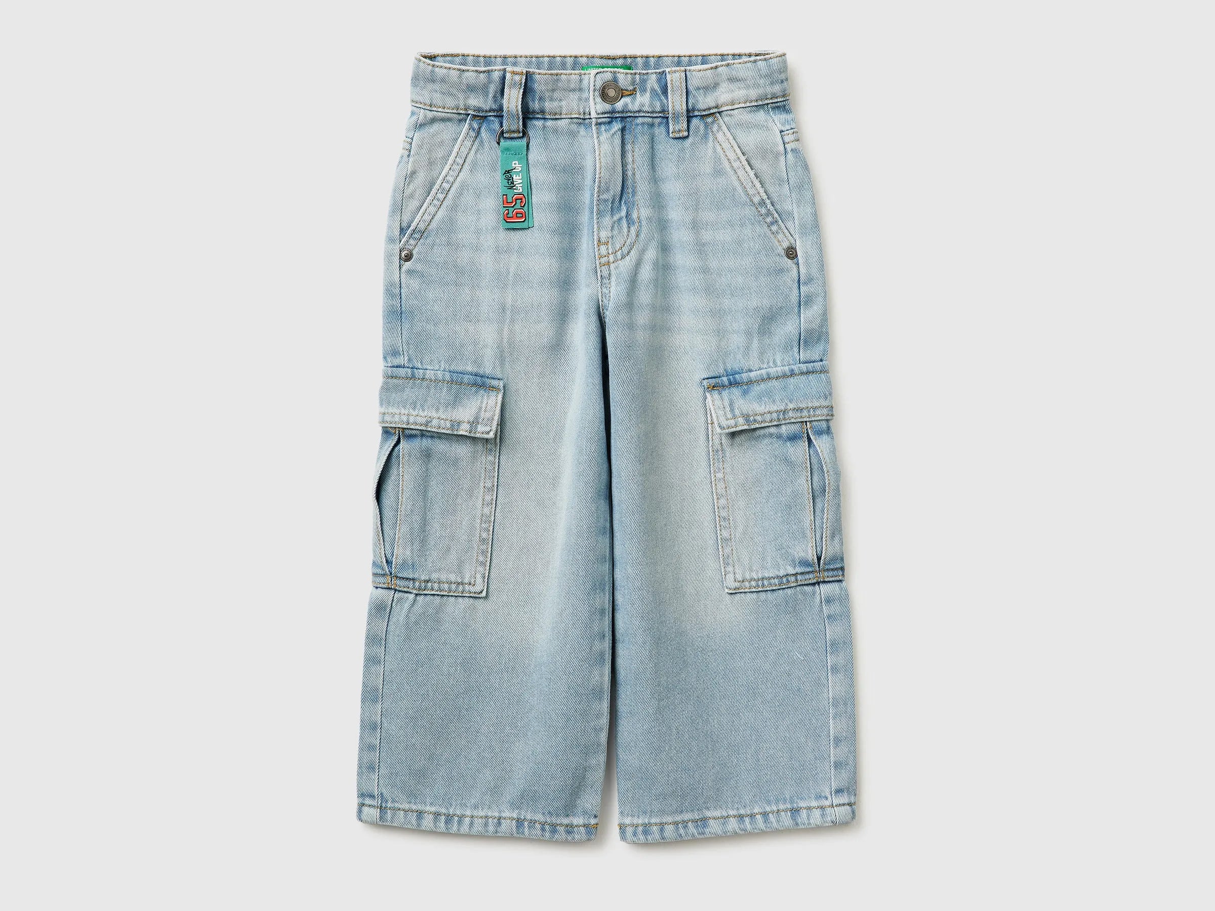 Benetton Blue Boys Loose-Fit Cargo Jeans SKU: 4KEHGF02X_902 Image 01
