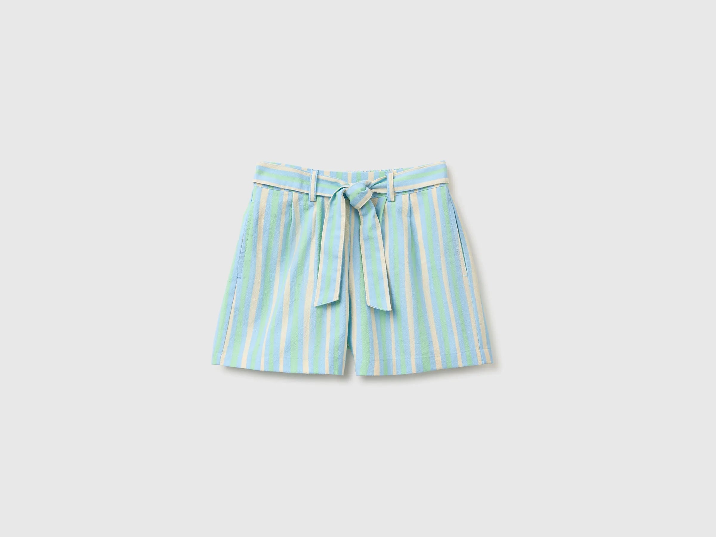 Benetton Multi-Color Girls Striped Shorts with Sash SKU: 4KFZC904T_71A Image 01