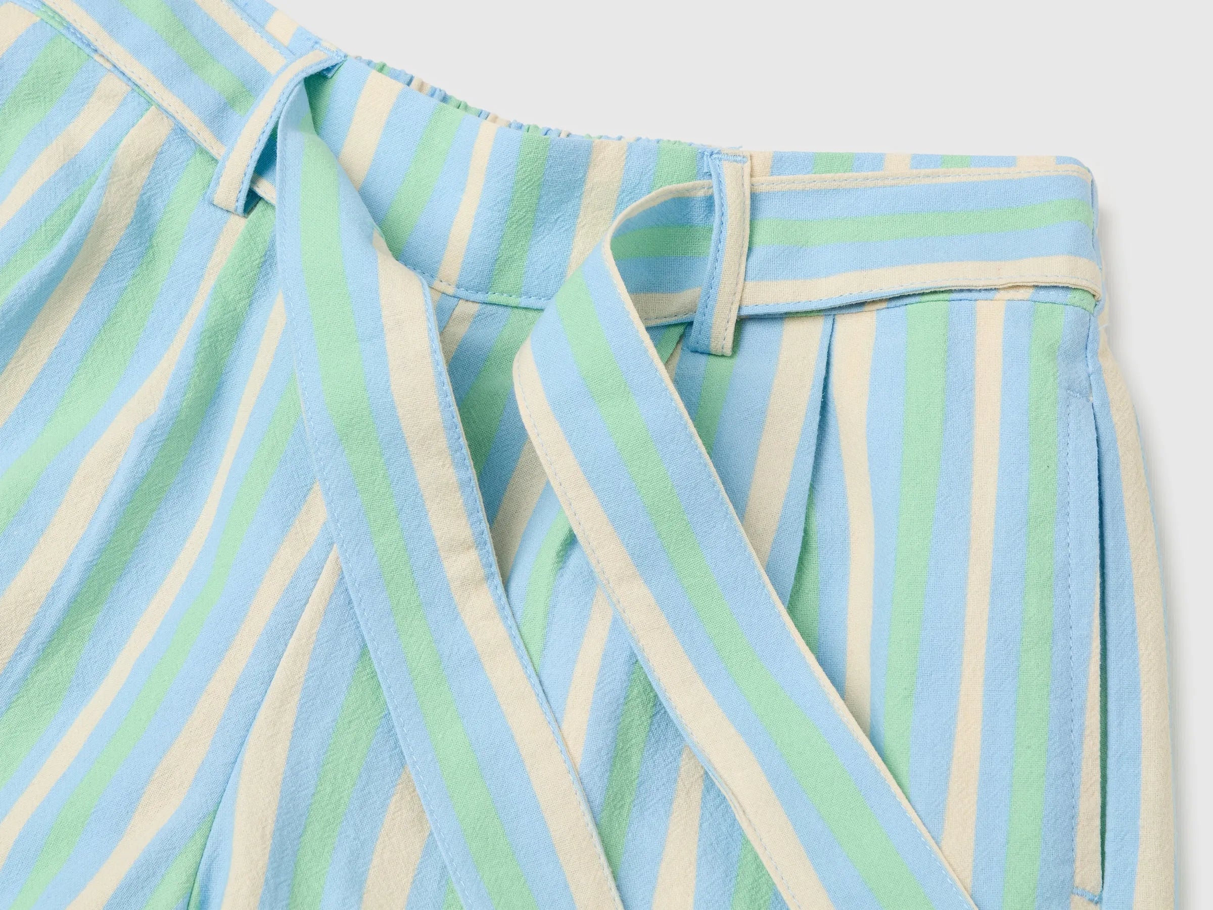 Benetton Multi-Color Girls Striped Shorts with Sash SKU: 4KFZC904T_71A Image 03