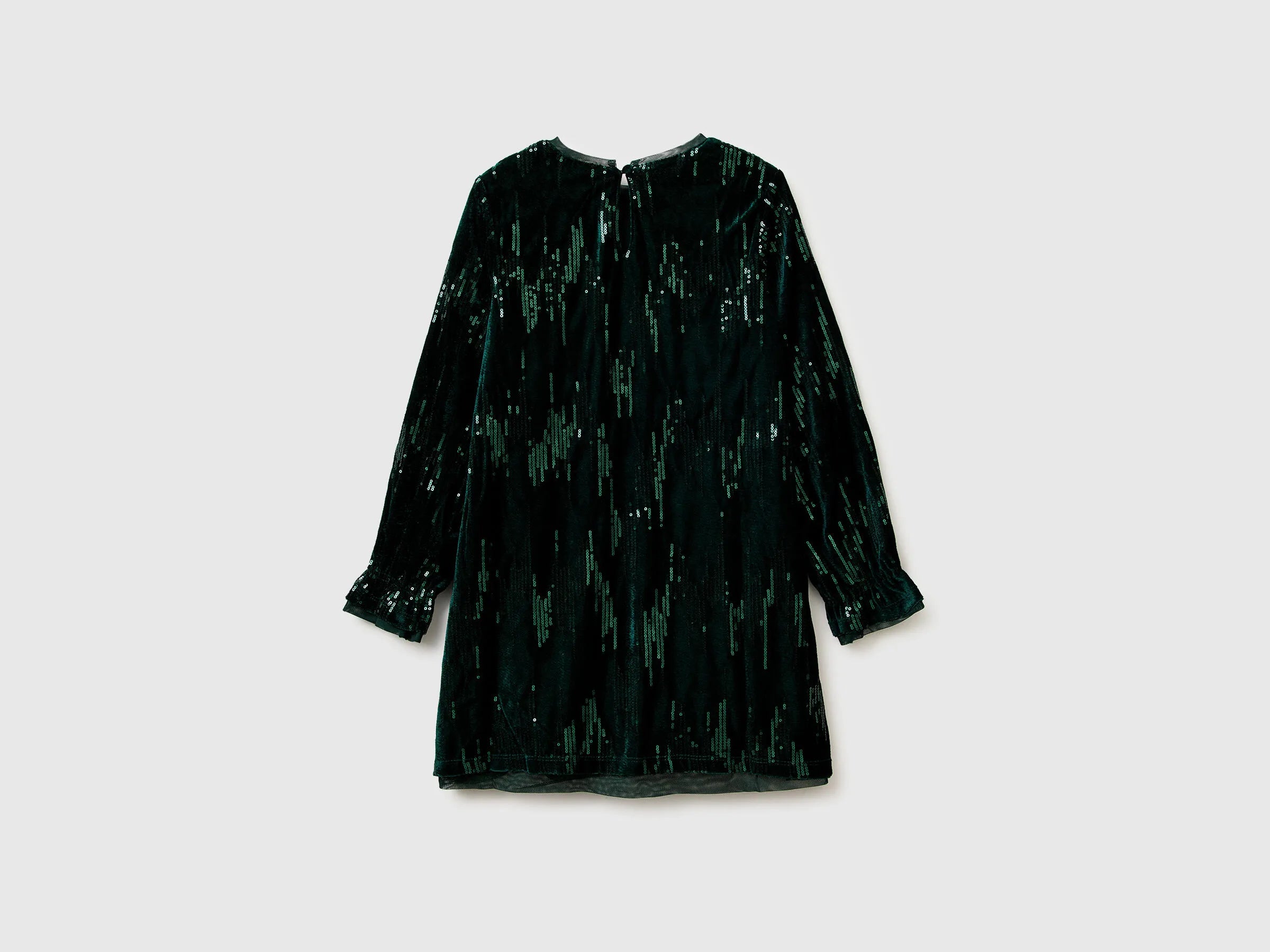 Benetton Dark Green Girls Velvet Dress with Sequins SKU: 4OZGCV03P_901 Image 02