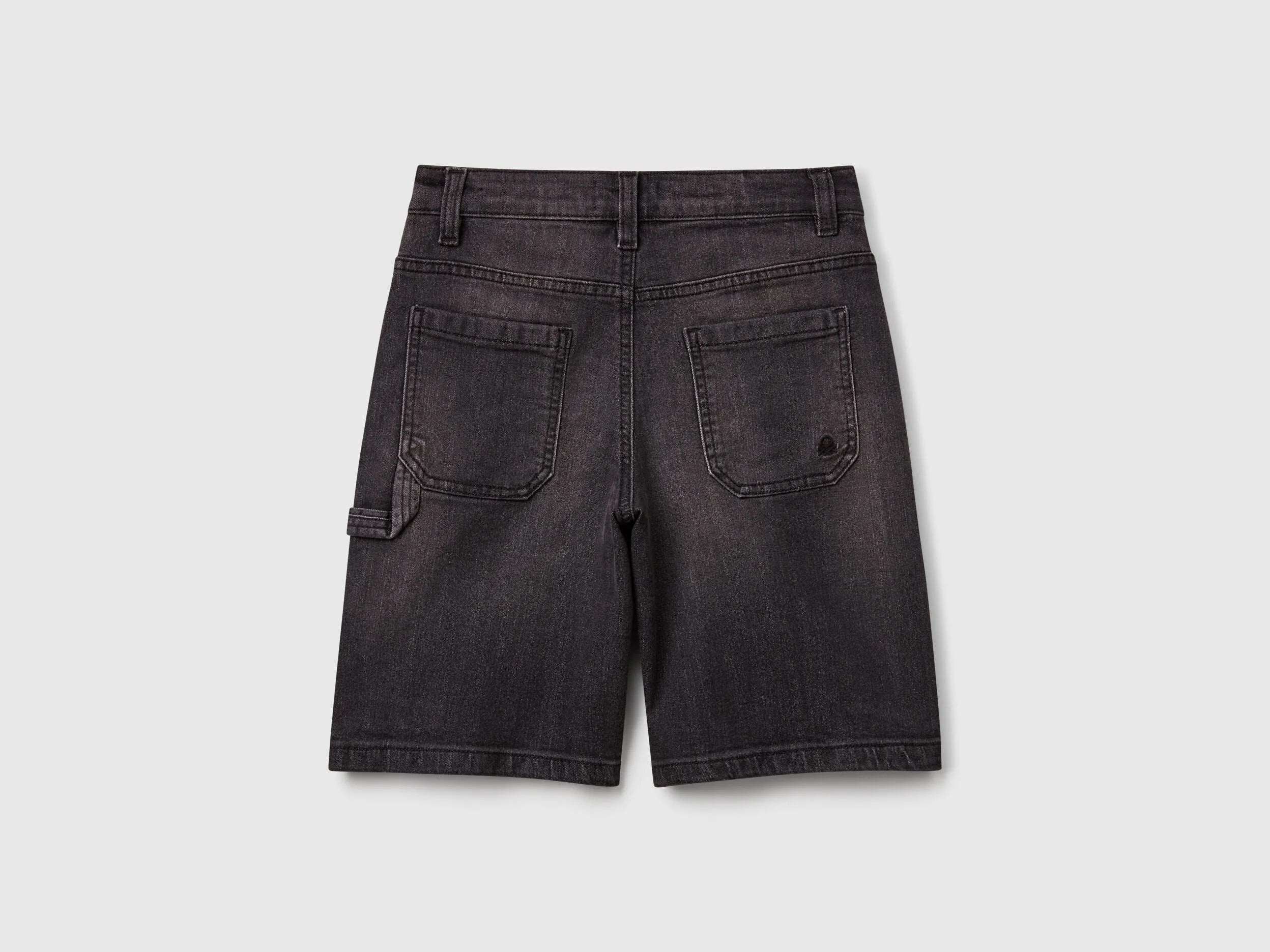 Benetton Black Boys Straight Fit Denim Bermudas SKU: 4PORC903I_700 Image 02