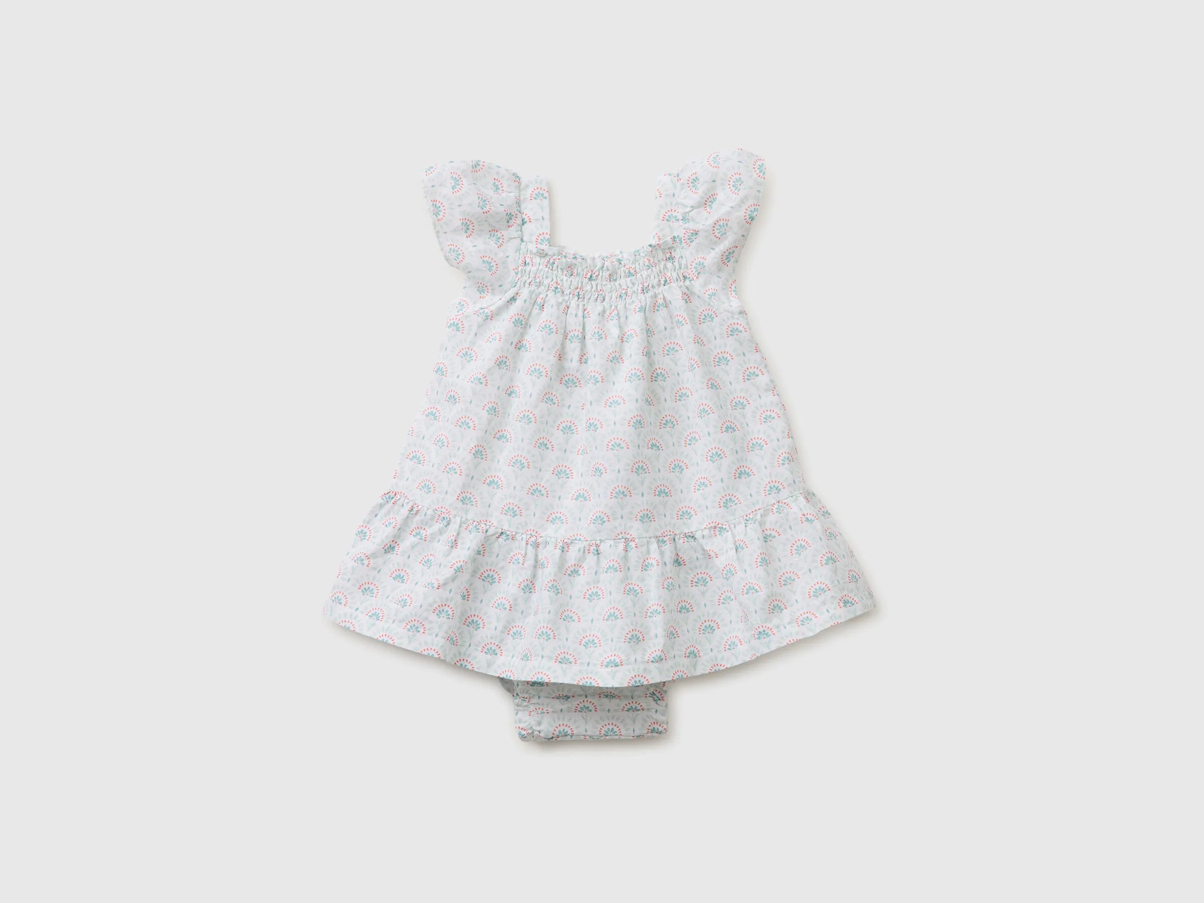 Benetton White Girls Floral Dress in Linen Blend SKU: 4QBQAV00W_68A Image 01