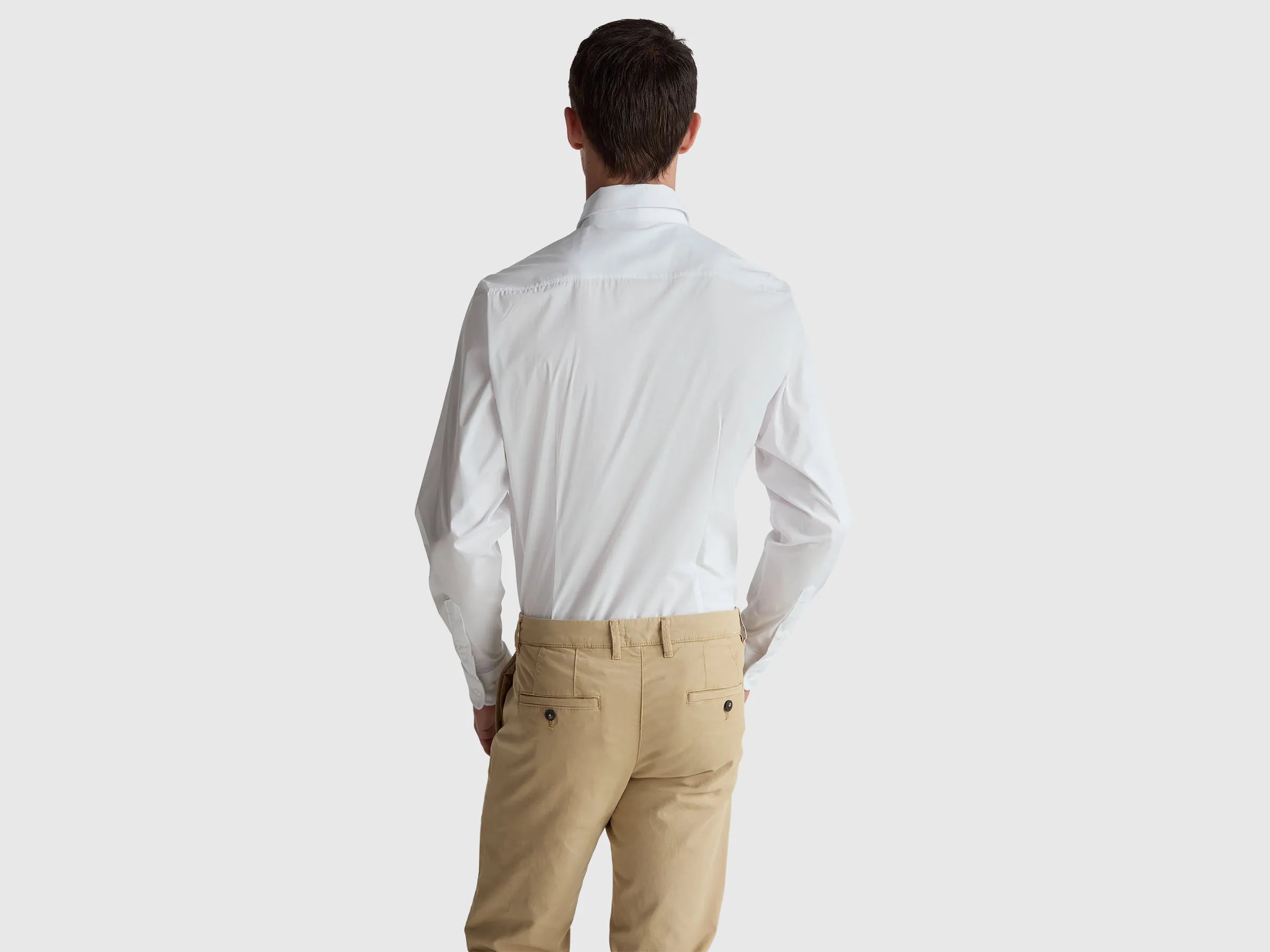 Benetton White Men Slim Fit Shirt SKU: 551MUQ049_101 Image 02