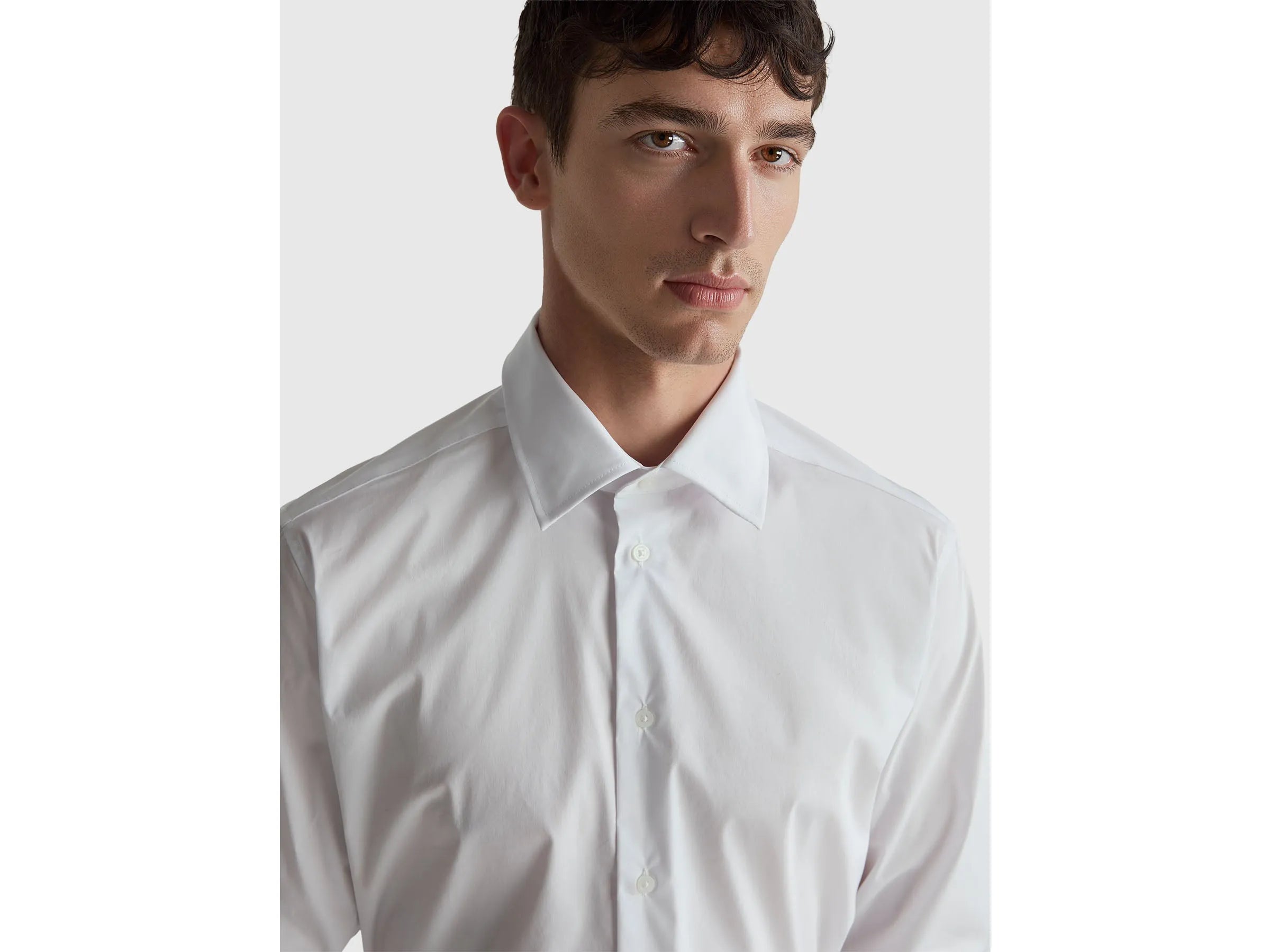Benetton White Men Slim Fit Shirt SKU: 551MUQ049_101 Image 02