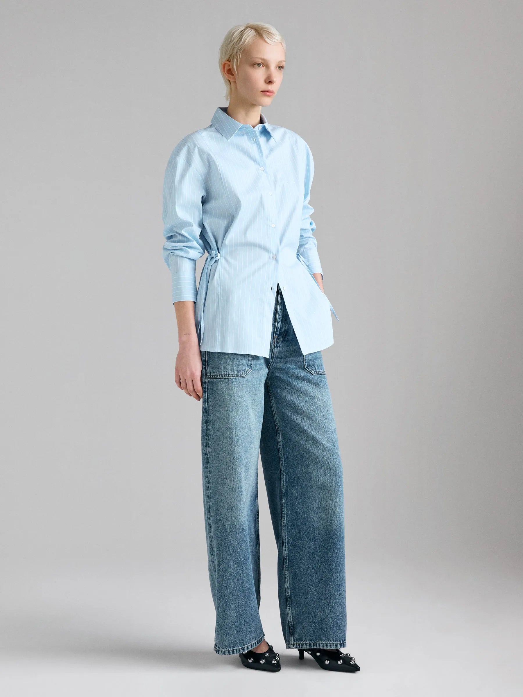Sisley Light blue Women Striped Shirt with Laces SKU: 58B5LQ0AI_911 Image 01