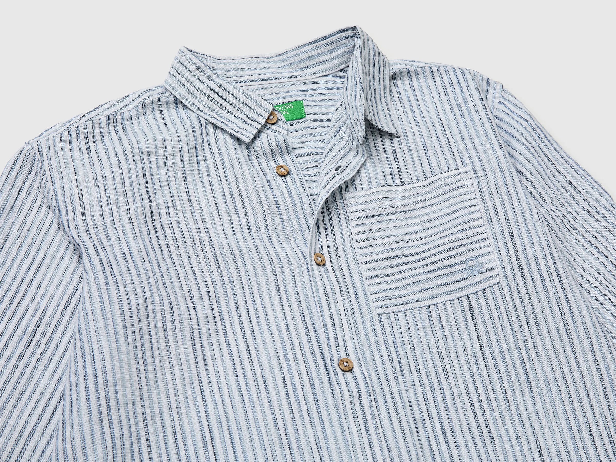 Benetton Light Blue Boys Striped Linen Blend Shirt SKU: 58DNCQ04W_902 Image 03