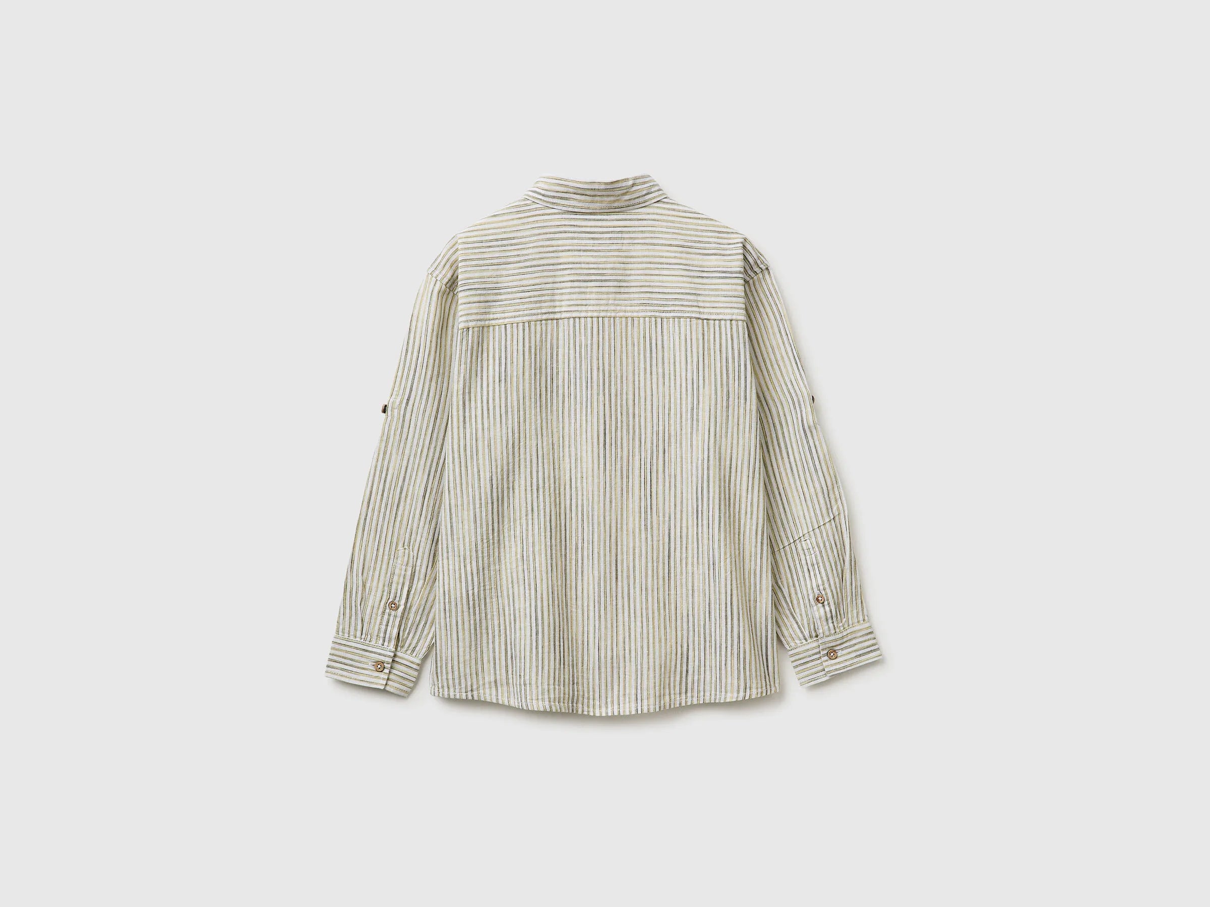 Benetton Yellow Boys Striped Linen Blend Shirt SKU: 58DNCQ04W_903 Image 02