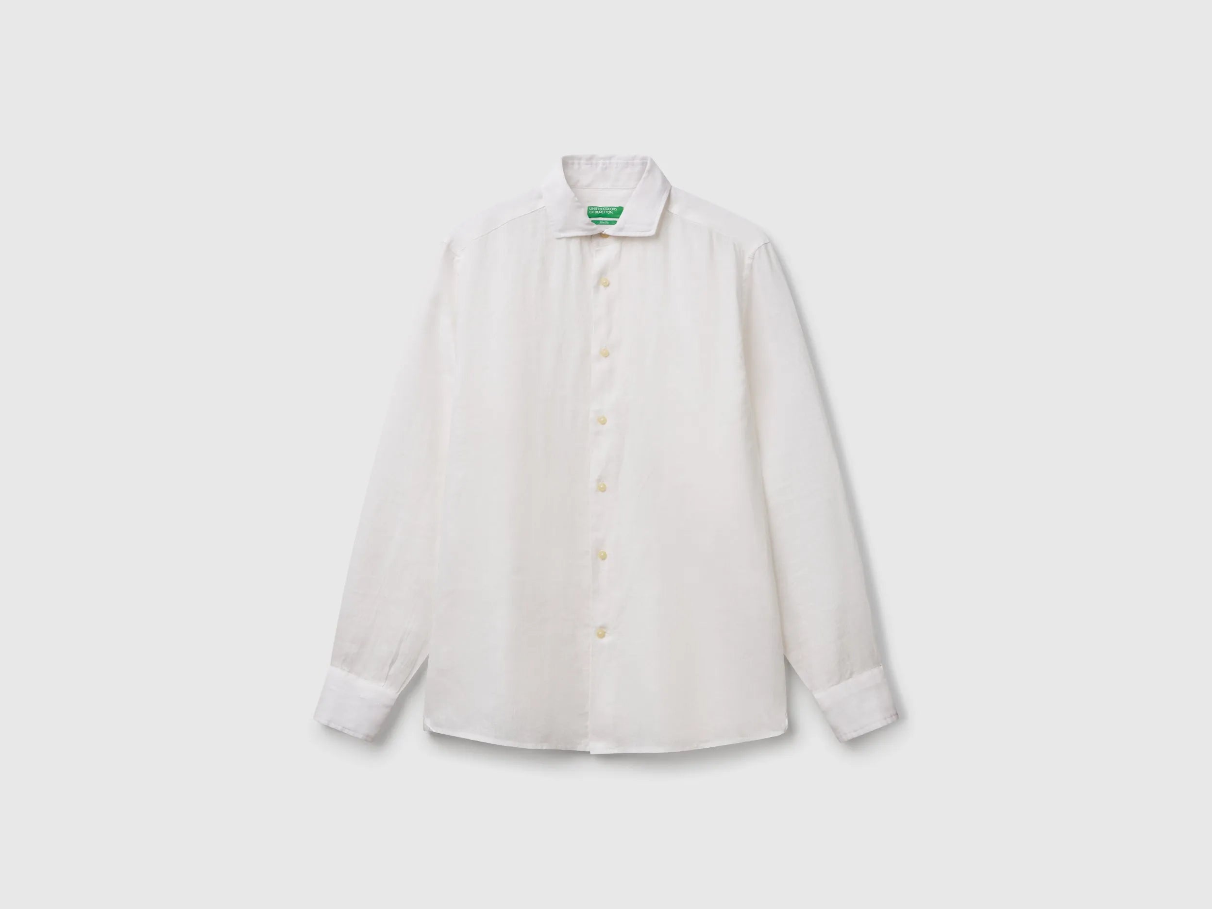 Benetton White Men Shirt in Pure Linen SKU: 5BKUUQ04Q_101 Image 01