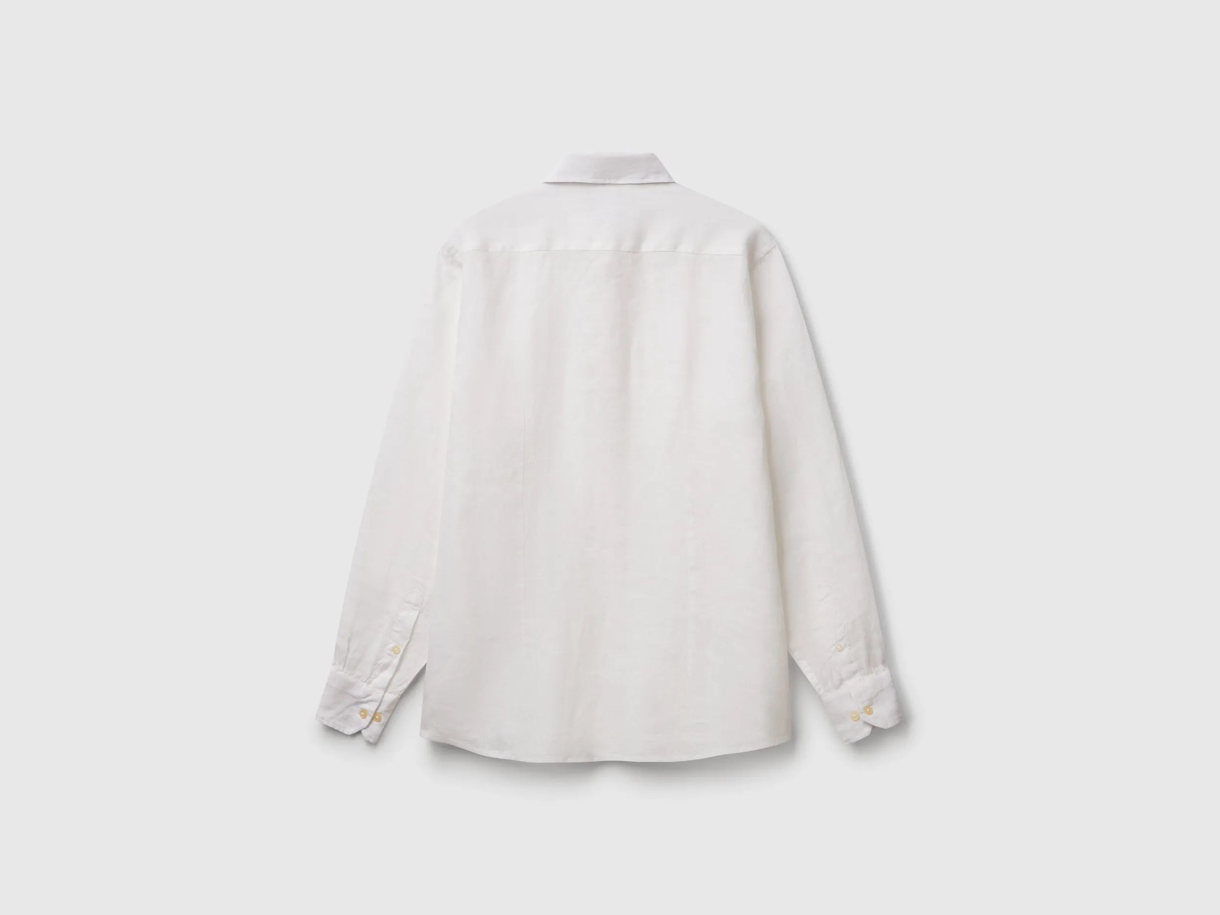 Benetton White Men Shirt in Pure Linen SKU: 5BKUUQ04Q_101 Image 02