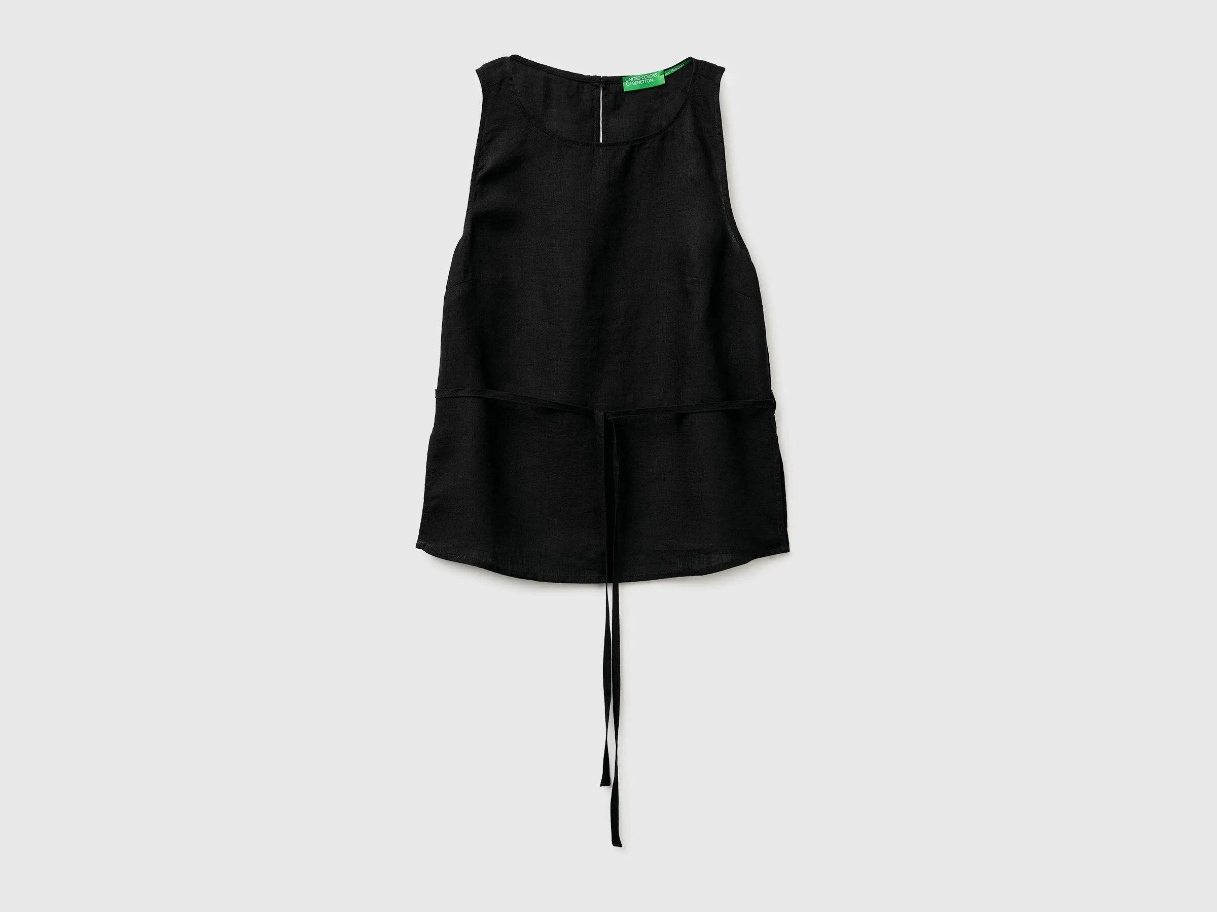 Benetton Black Women 100% Linen Tank Top with Strap SKU: 5BMLDQ0DZ_100 Image 01