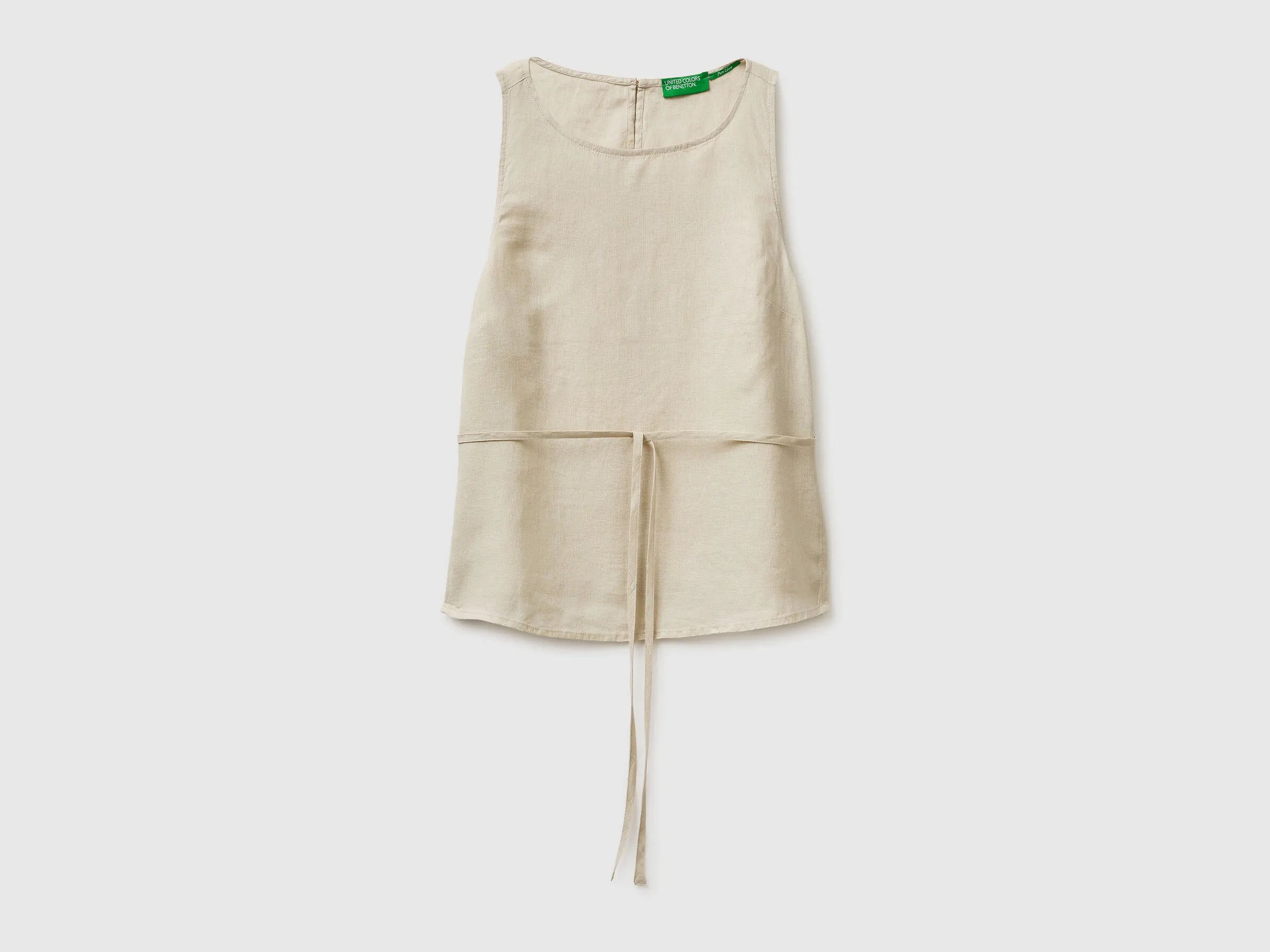 Benetton Beige Women 100% Linen Tank Top with Strap SKU: 5BMLDQ0DZ_152 Image 01