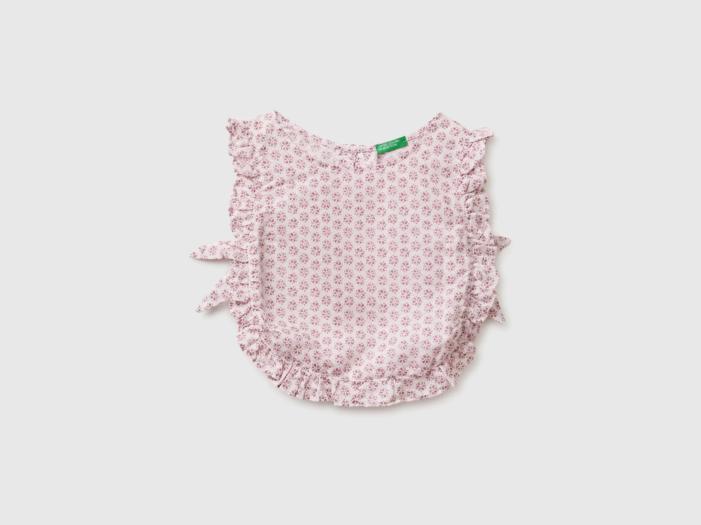 Benetton Pink Girls Floral Blouse in Linen Blend SKU: 5NVDGQ035_68E Image 01