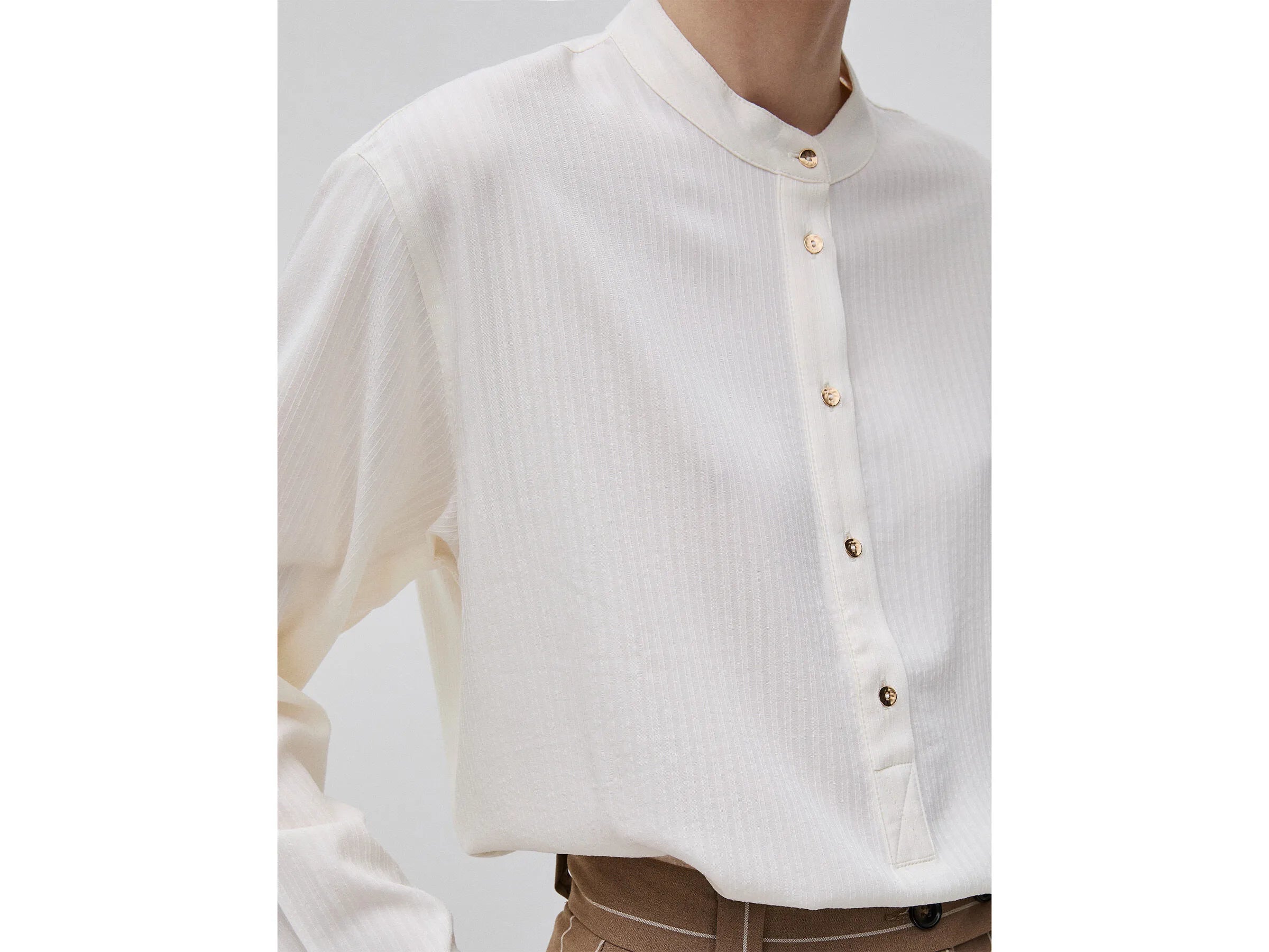 Benetton Creamy White Women Striped Blouse with Mandarin Collar SKU: 5X0VDQ0DD_6R2 Image 04