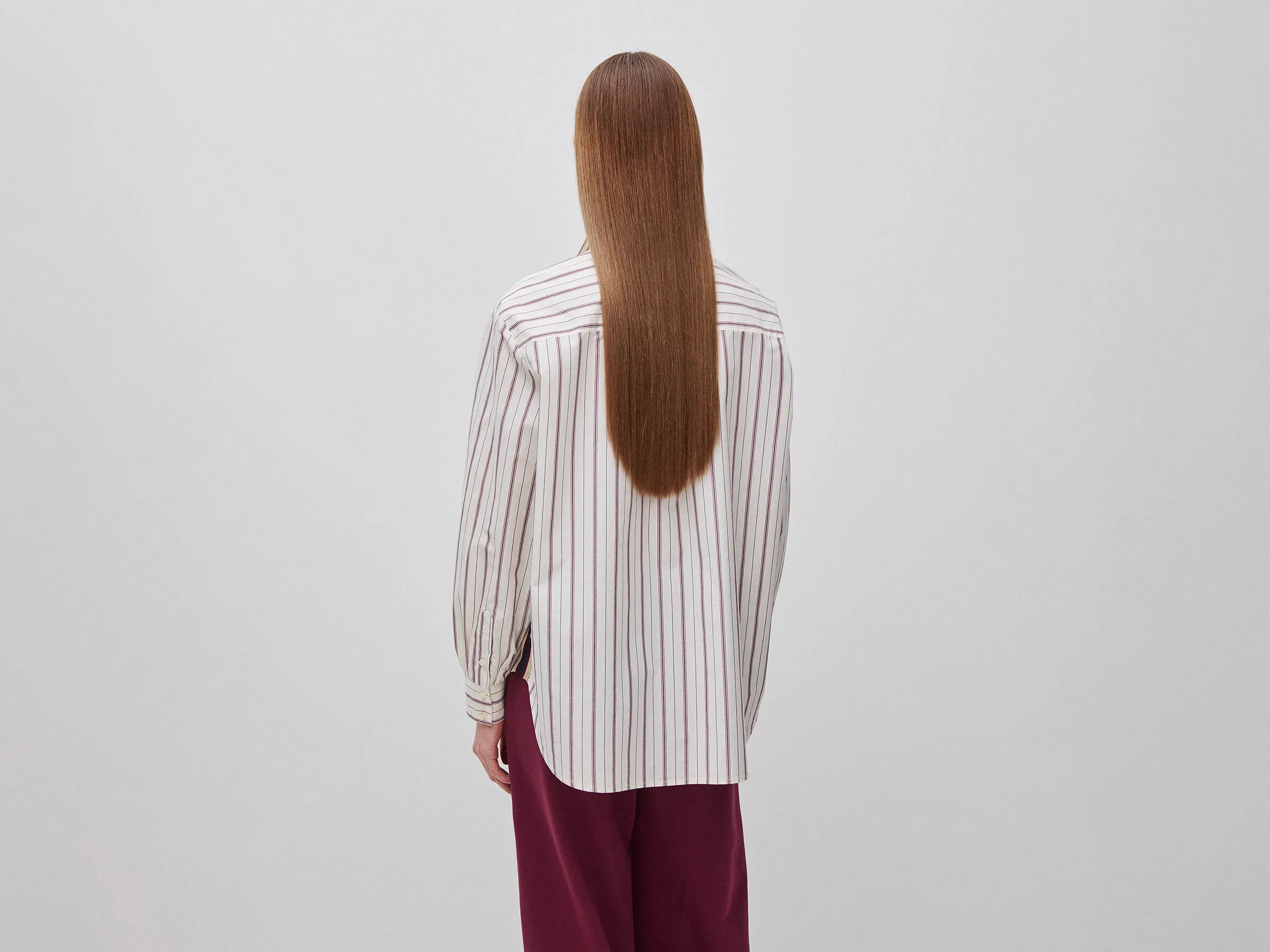 Benetton Creamy White Women Striped Shirt with Side Band SKU: 5X20DQ0DJ_901 Image 02