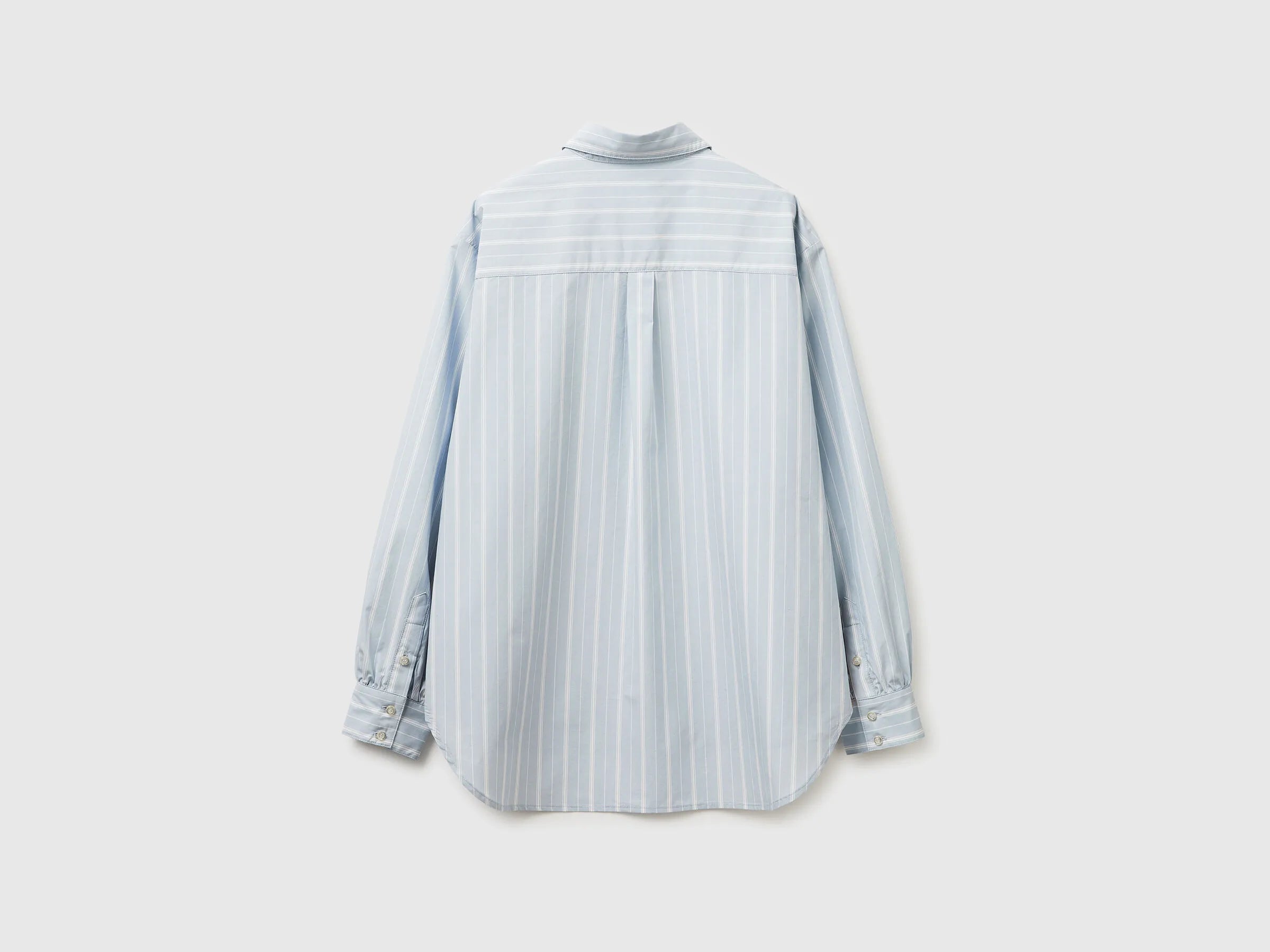 Benetton Light Blue Women Striped Shirt with Side Band SKU: 5X20DQ0DJ_903 Image 02