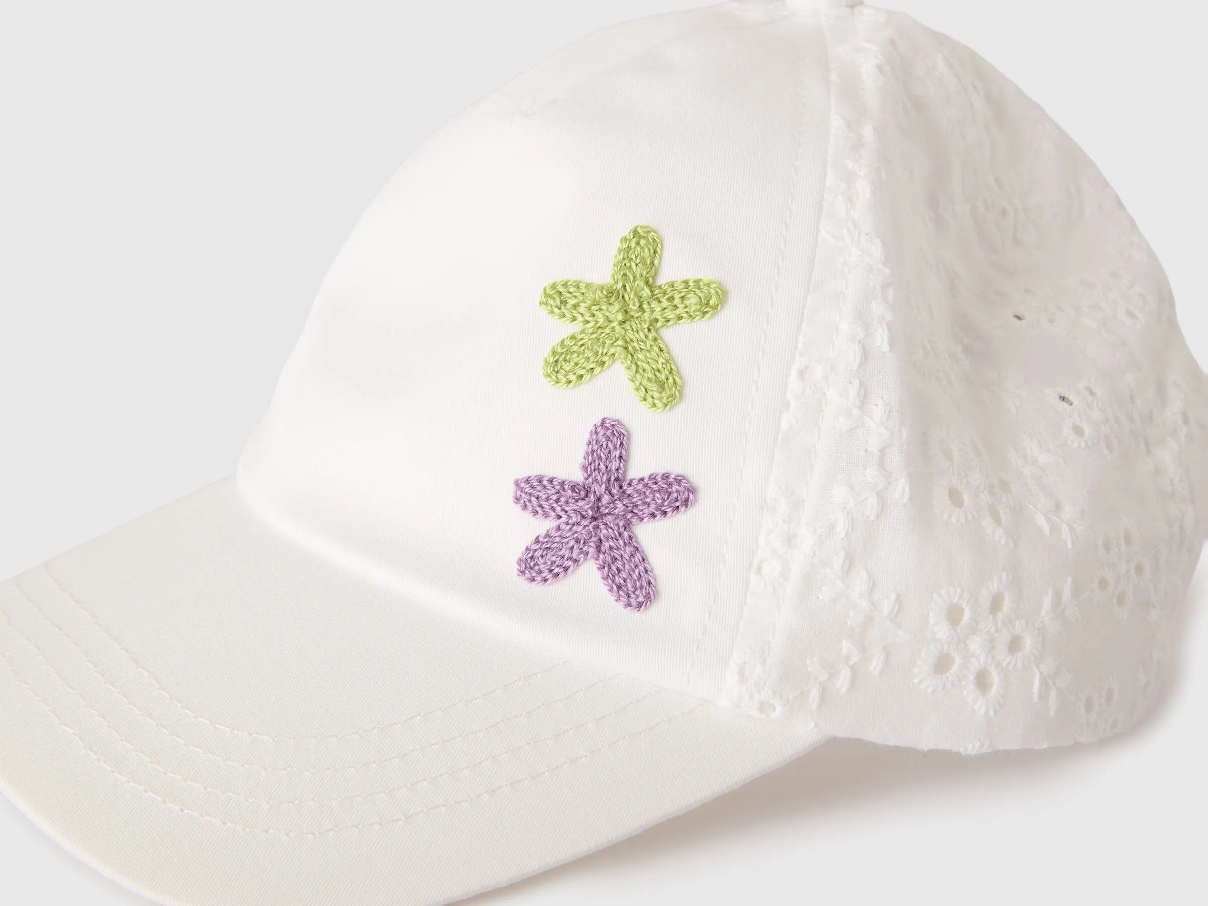 Benetton White Girls Baseball Cap with Sangallo Lace SKU: 62LARA00I_101 Image 03