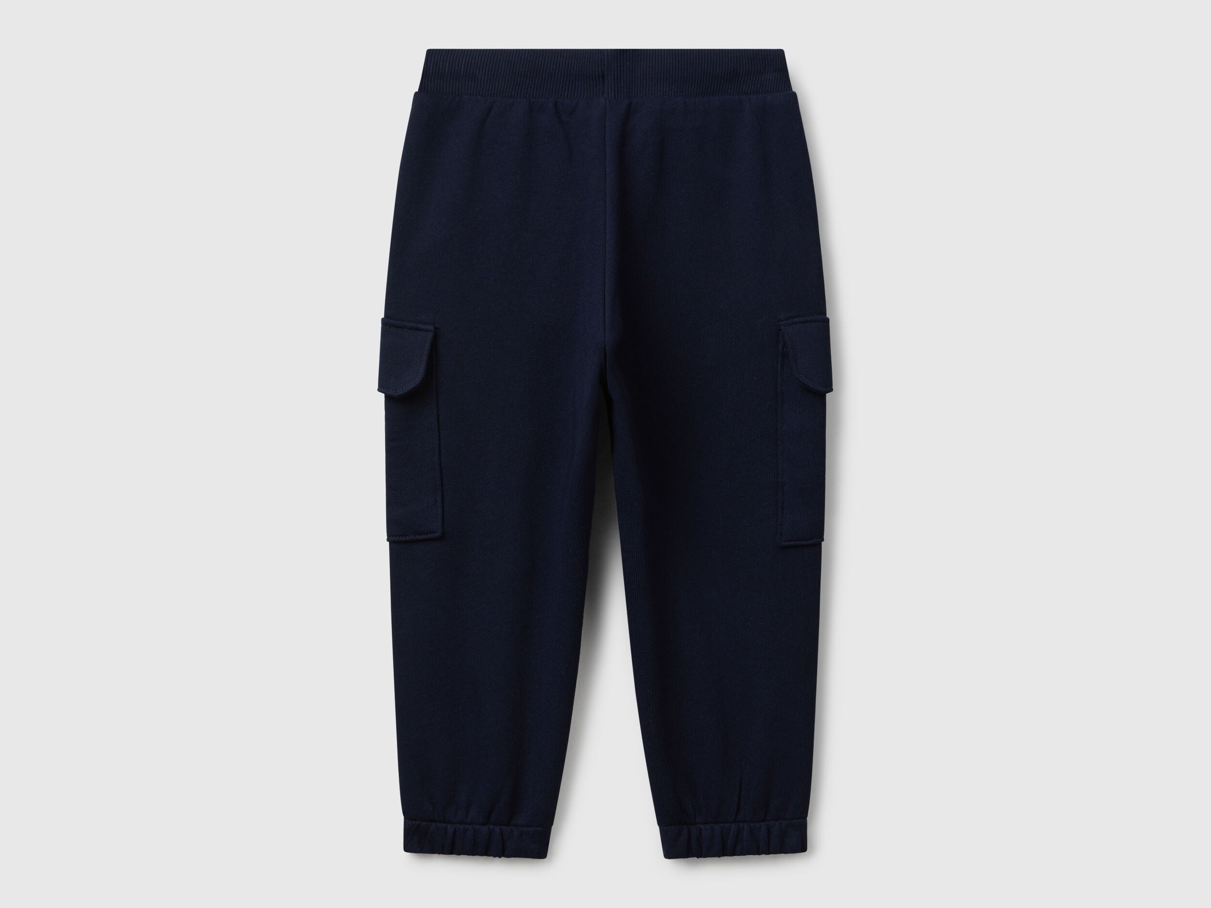 Benetton blue cotton joggers side view showing cargo detail