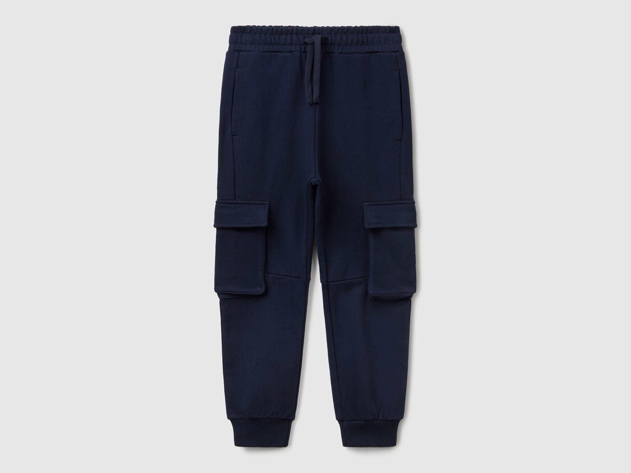Benetton boys dark blue cotton cargo sweatpants front view