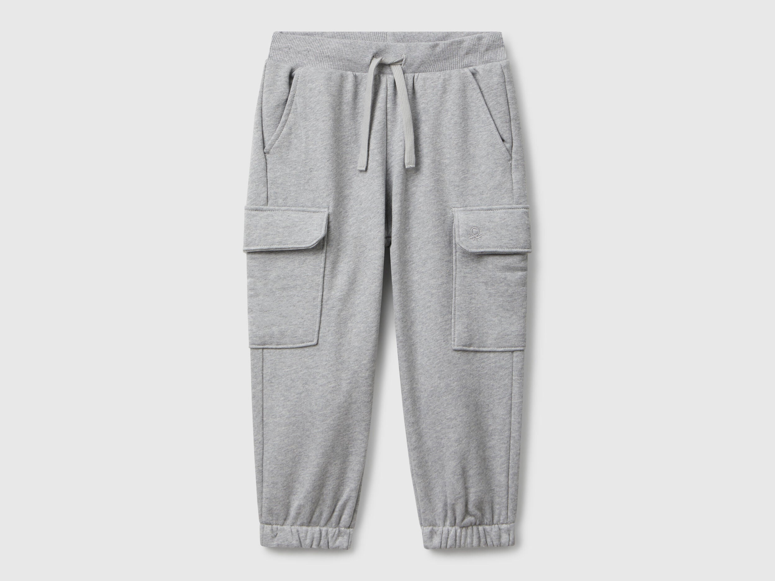 Benetton boys grey cargo joggers front view with flap pockets