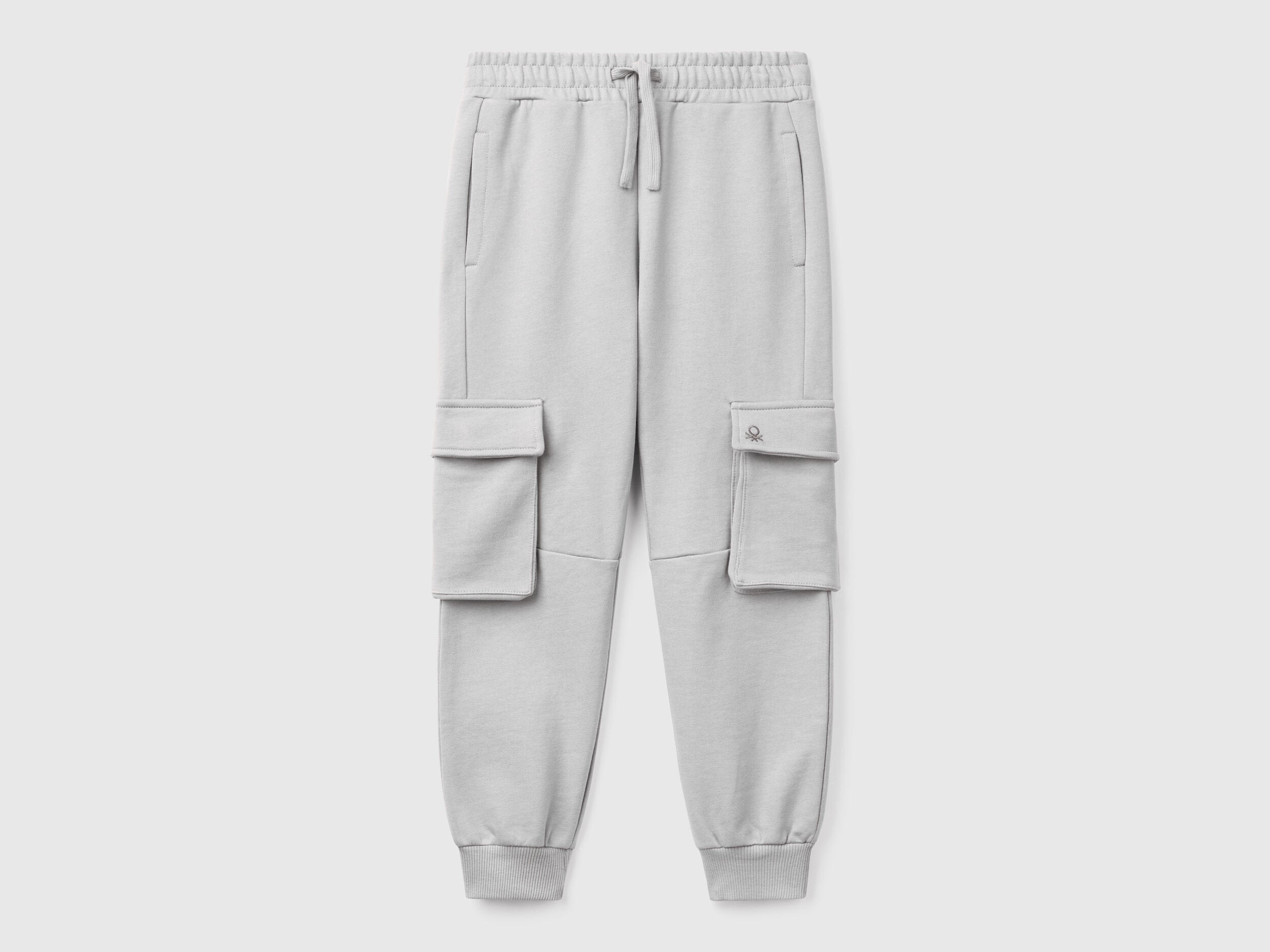 Benetton boys grey cargo sweatpants front view