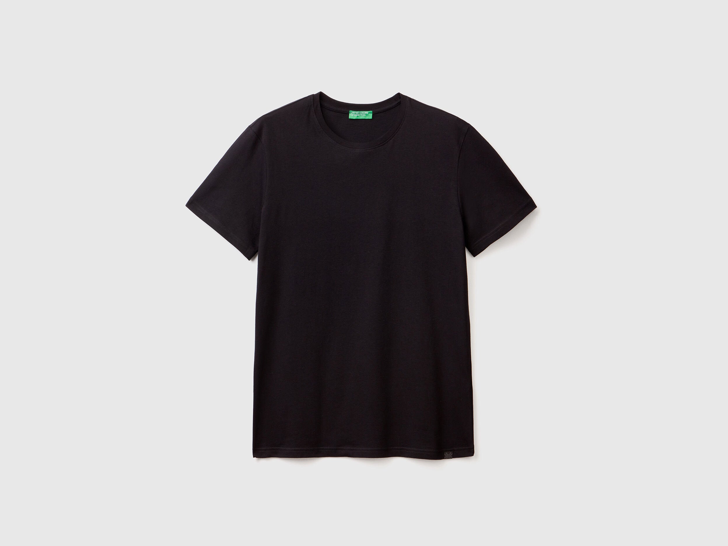 Front view of a simple black t-shirt, shown as a standalone item on a white background.