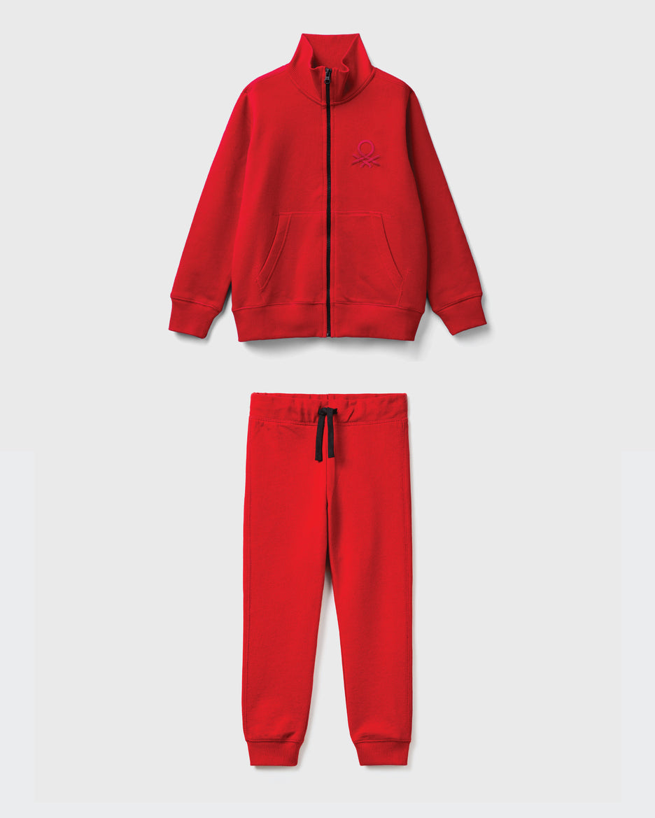 100% Cotton Zip-Up Sweatshirt Tracksuit With "Be" Embroidery_01
