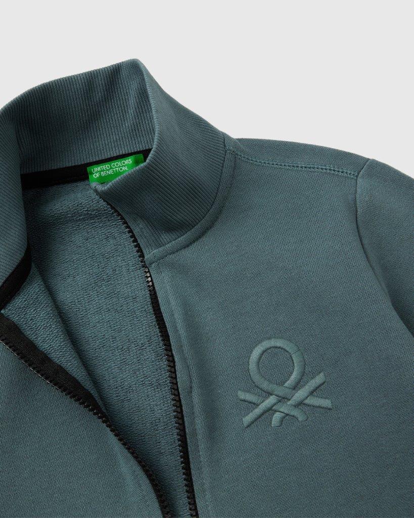 100% Cotton Zip-Up Sweatshirt Tracksuit With "Be" Embroidery_03