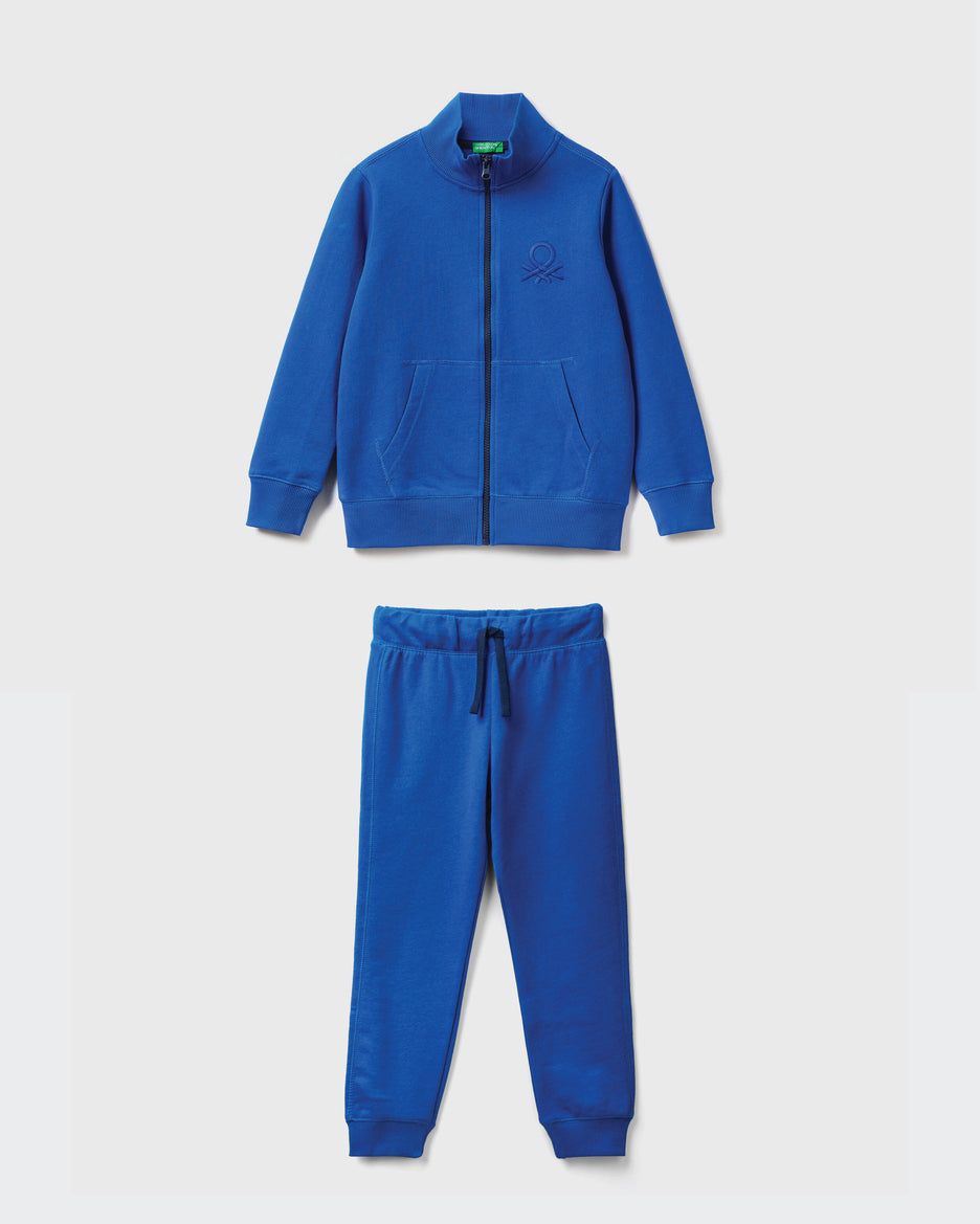 100% Cotton Zip-Up Sweatshirt Tracksuit With "Be" Embroidery_01
