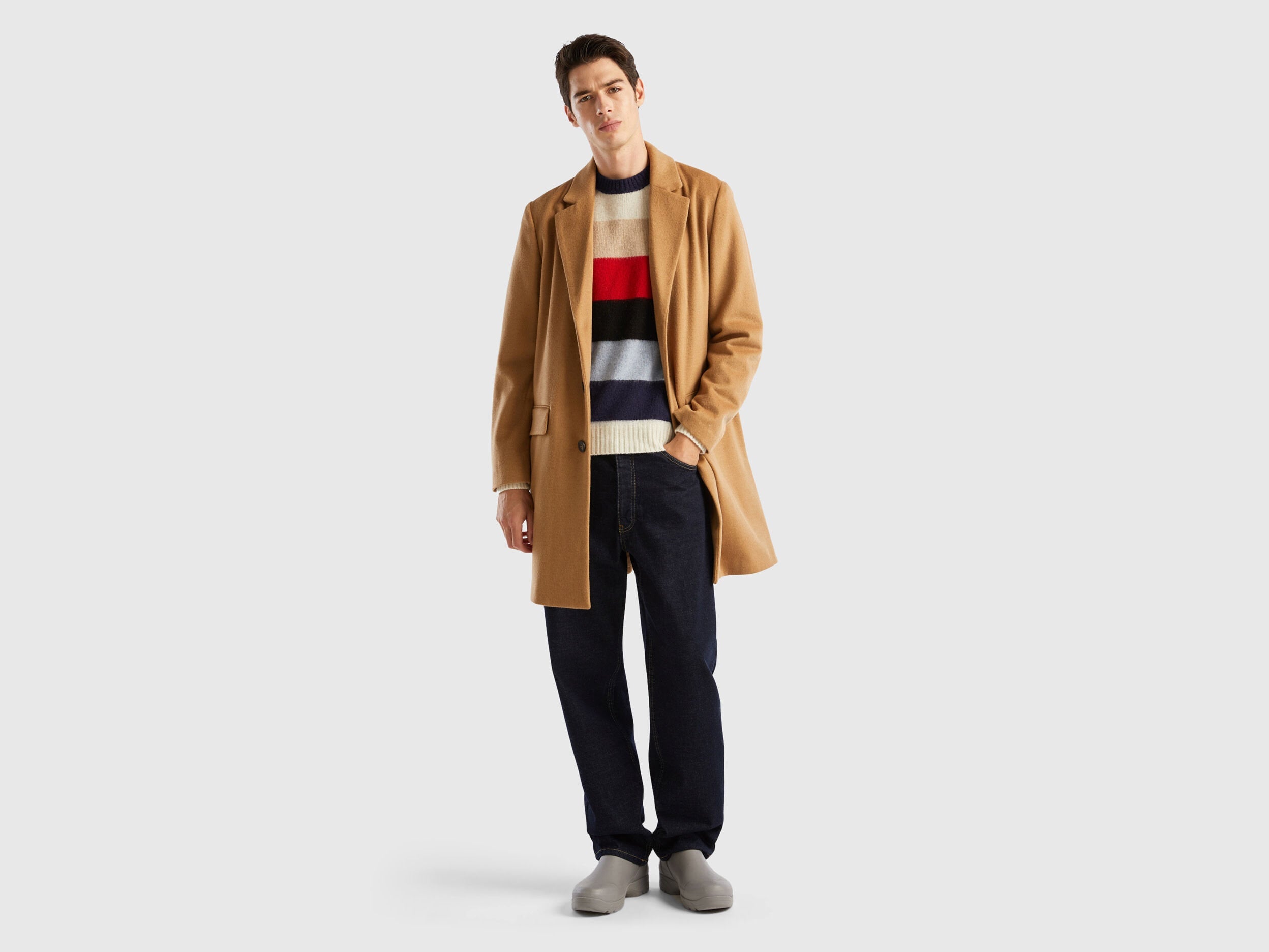 Front flat lay of a beige men&