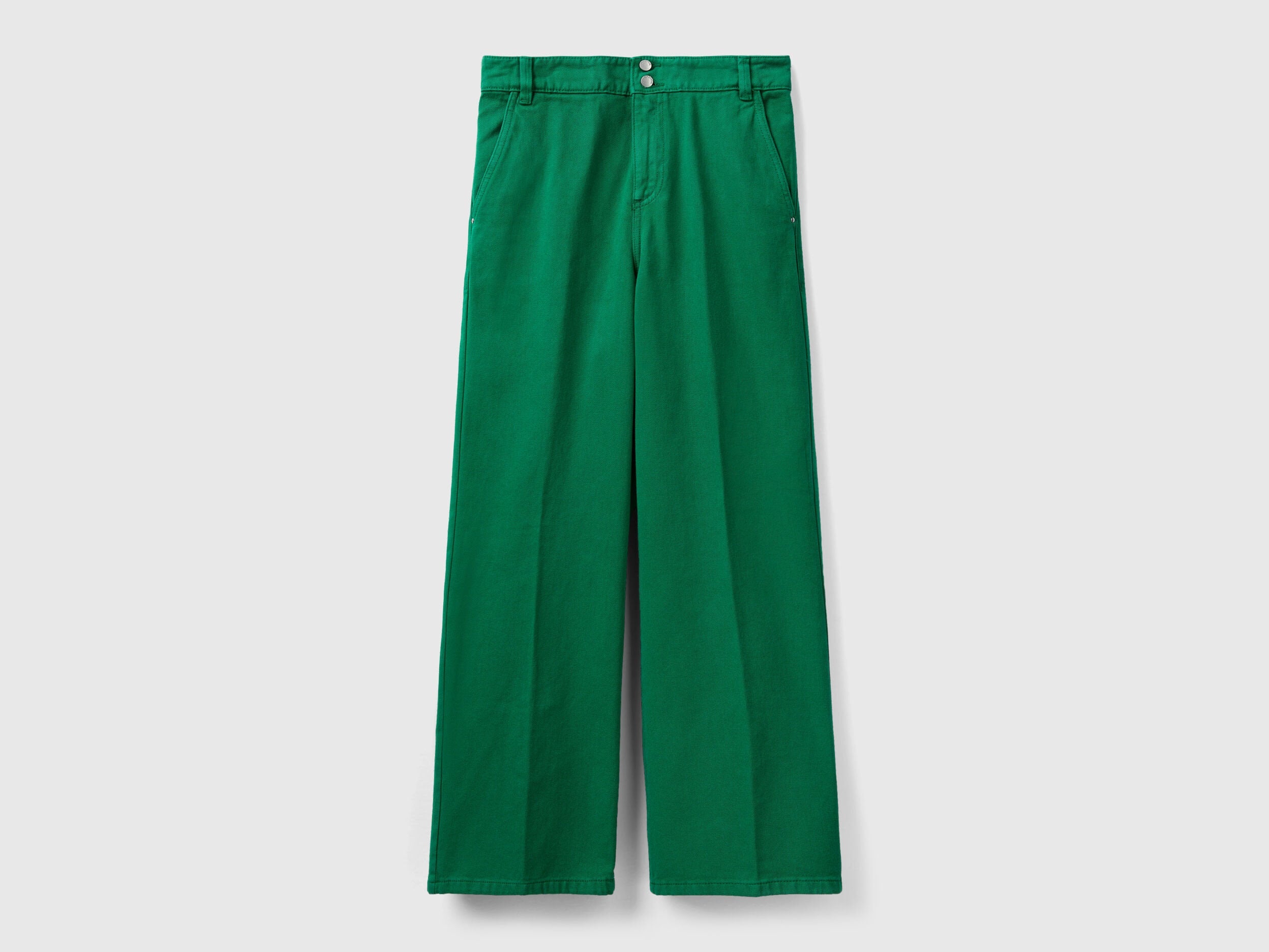Front view of dark green high-waisted pants for women with a classic straight leg, a versatile addition to any wardrobe in Kuwait.