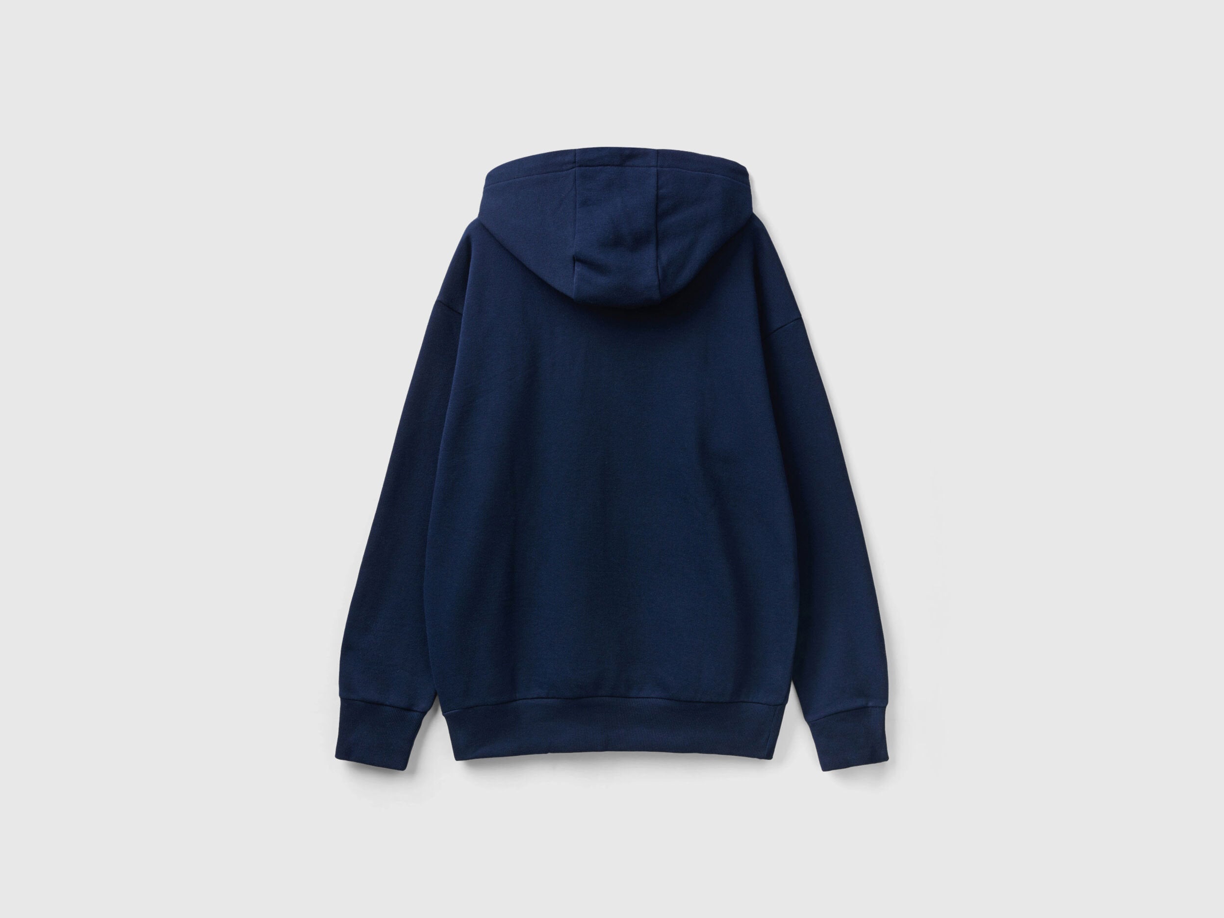 Flat lay front view of a blue pullover hoodie for men.