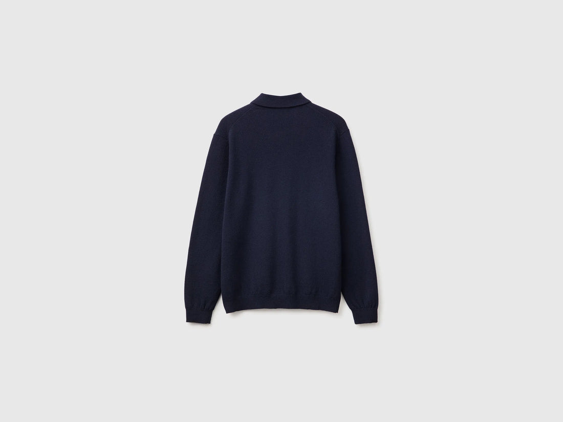 Benetton Dark Blue Men Midnight Blue Polo Shirt in Pure Merino Wool SKU: 1002U301Y_3C1 Image 02