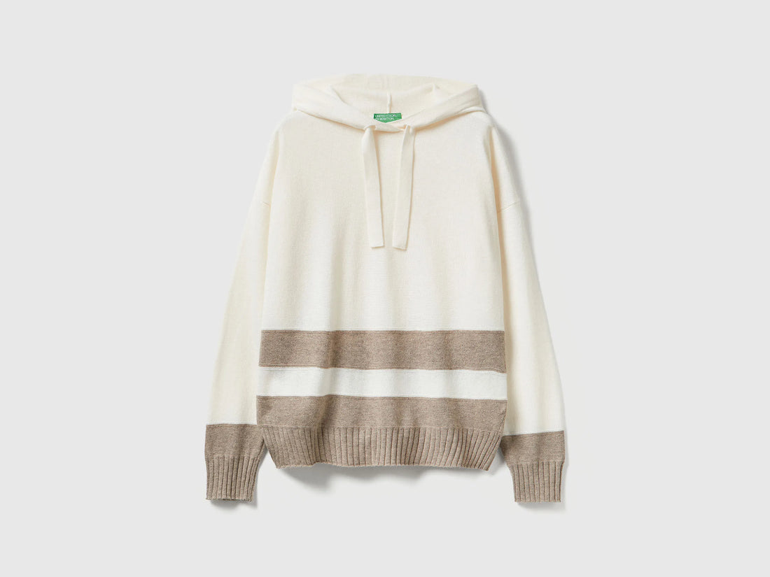 Benetton_Creamy White_Cream Cashmere Blend Sweater with Hood_102HE203V_600_01