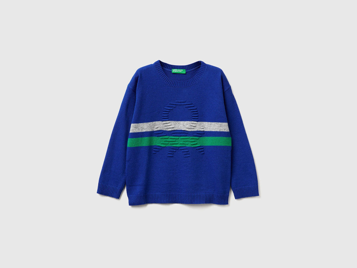 Benetton_Light Blue_Sweater with Logo in Wool Blend_1041H102X_6Z4_01